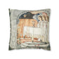 Cushion Cover for William Morris & Co by Edward Burne-Jones from a woollen tapestry called Holy Grail Collection (Prayer) in Gold, Orange, Green, Brown, Red and Blue