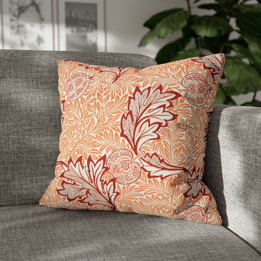 Square Cushion Cover  in a floral pattern by William Morris & Co called Apple Collection in orange, red and white