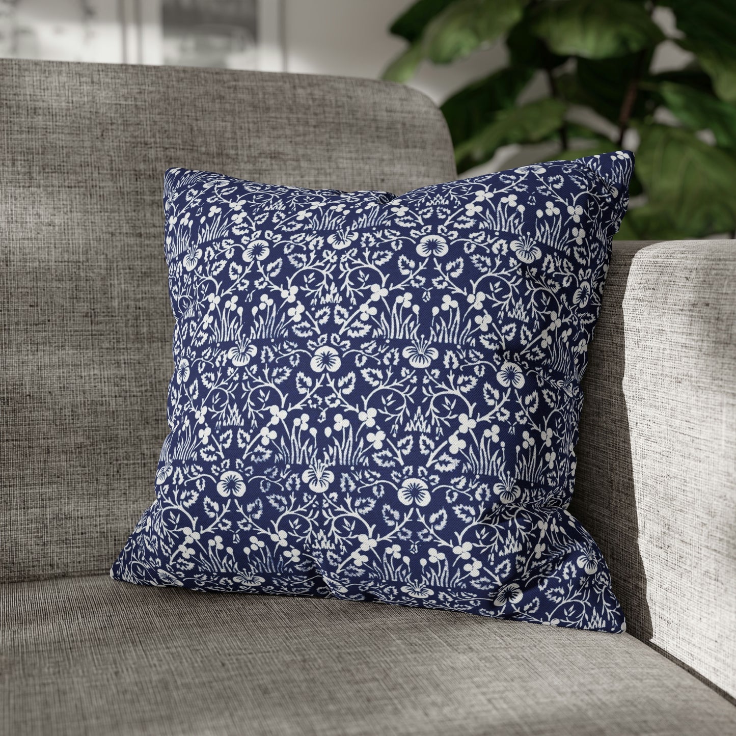 Cushion Cover in a floral blue and white pattern by William Morris & Co called Eyebright Collection