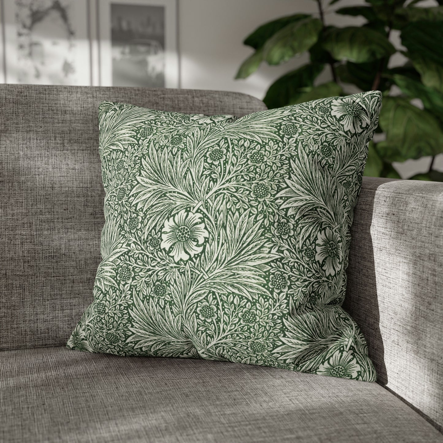 Cushion Cover in a green floral pattern created by William Morris  & Co called Marigold Collection