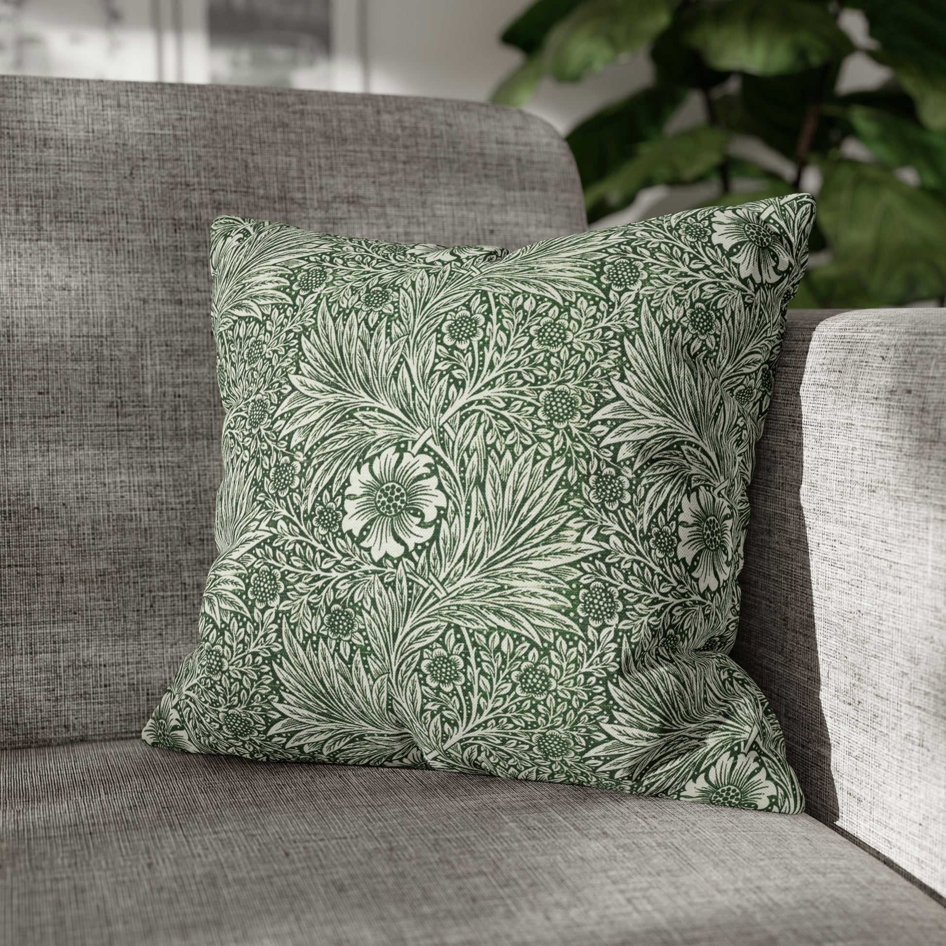 Cushion Cover in a green floral pattern created by William Morris  & Co called Marigold Collection