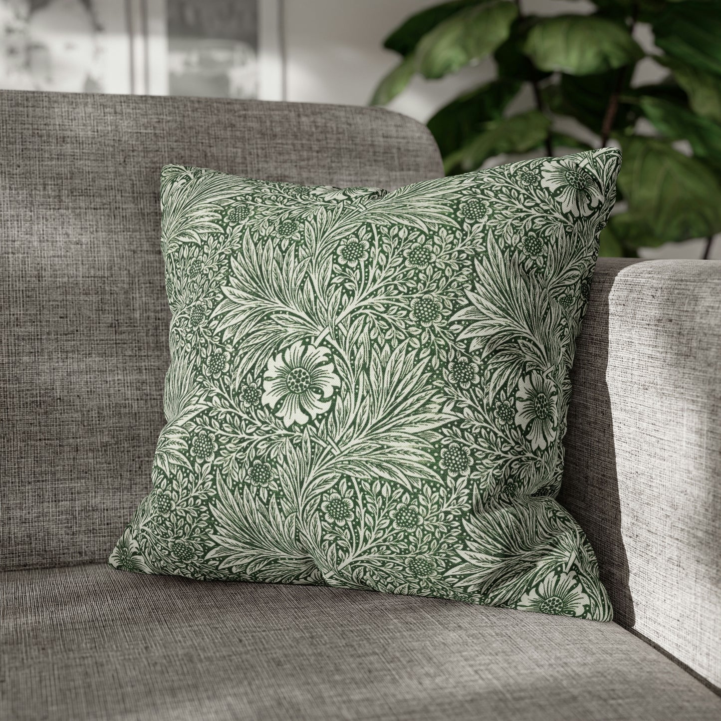 Cushion Cover in a green floral pattern created by William Morris  & Co called Marigold Collection