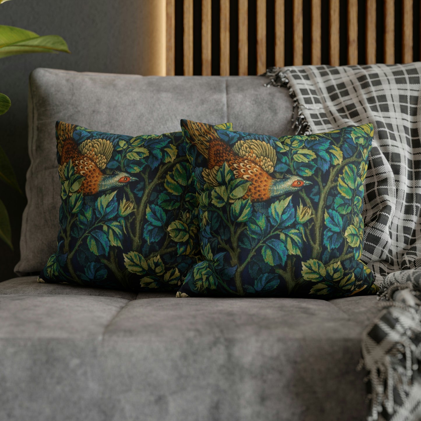 Cushion Cover created by William Morris & Co in a floral pattern called Pheasant and Squirrel Collection (Pheasant) - Blue