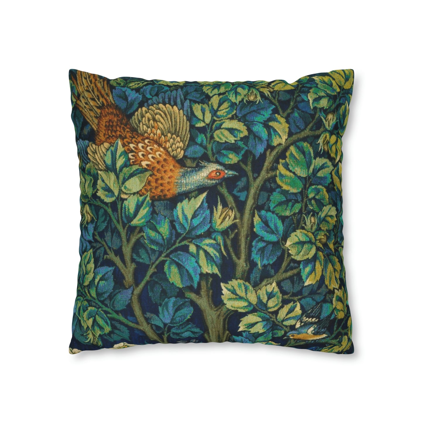 Cushion Cover created by William Morris & Co in a floral pattern called Pheasant and Squirrel Collection (Pheasant) - Blue