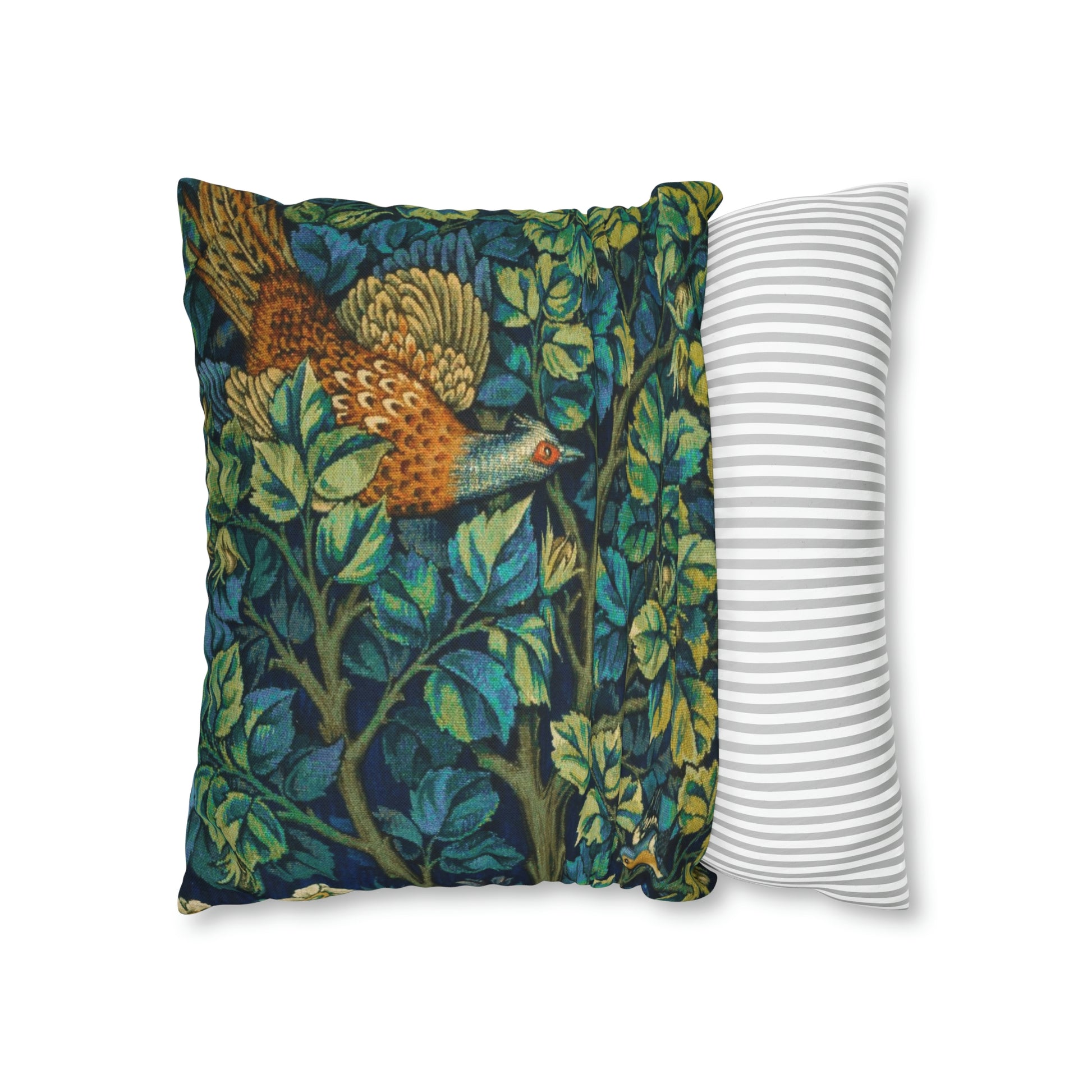 Cushion Cover created by William Morris & Co in a floral pattern called Pheasant and Squirrel Collection (Pheasant) - Blue