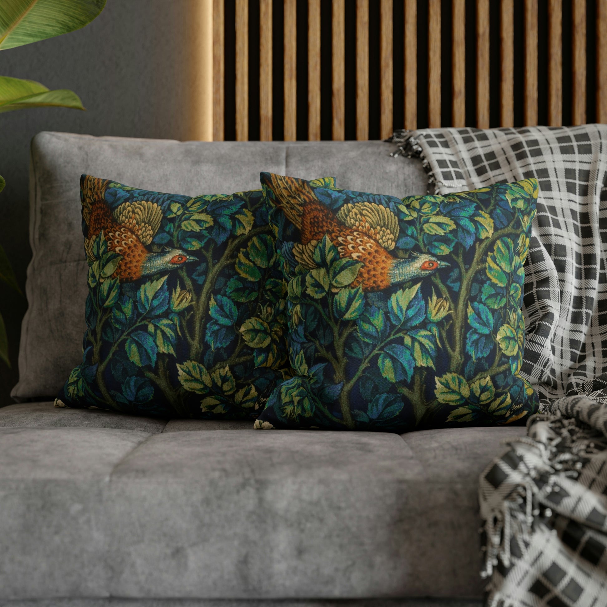 Cushion Cover created by William Morris & Co in a floral pattern called Pheasant and Squirrel Collection (Pheasant) - Blue