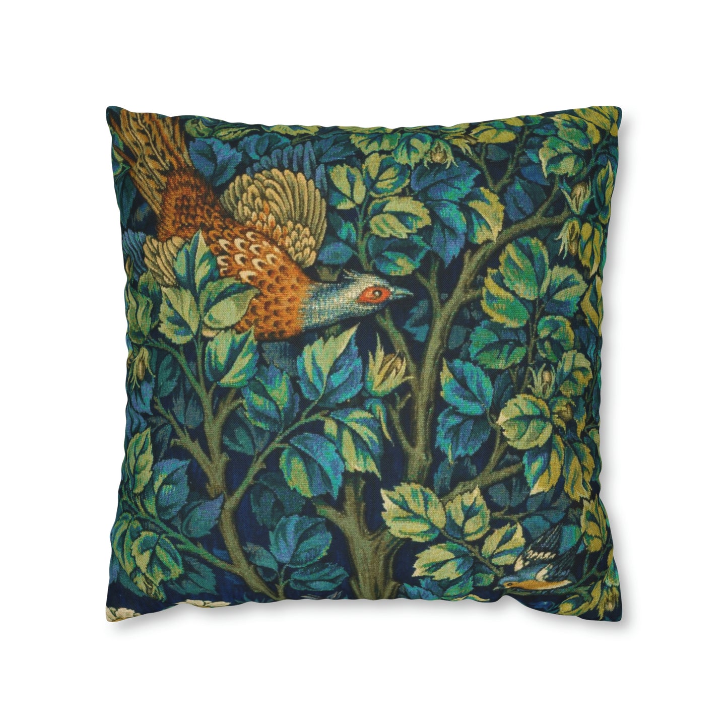 Cushion Cover created by William Morris & Co in a floral pattern called Pheasant and Squirrel Collection (Pheasant) - Blue