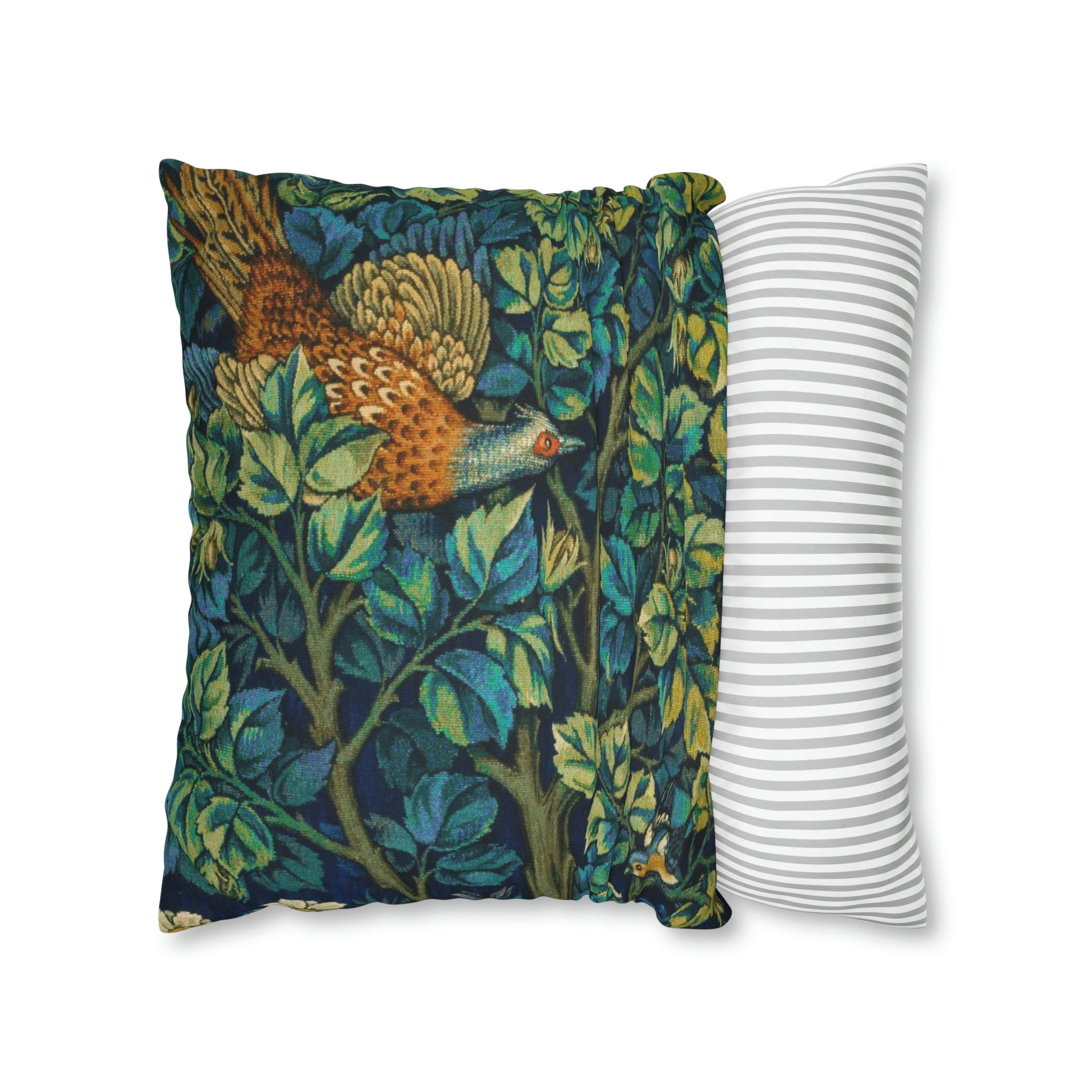 Cushion Cover created by William Morris & Co in a floral pattern called Pheasant and Squirrel Collection (Pheasant) - Blue