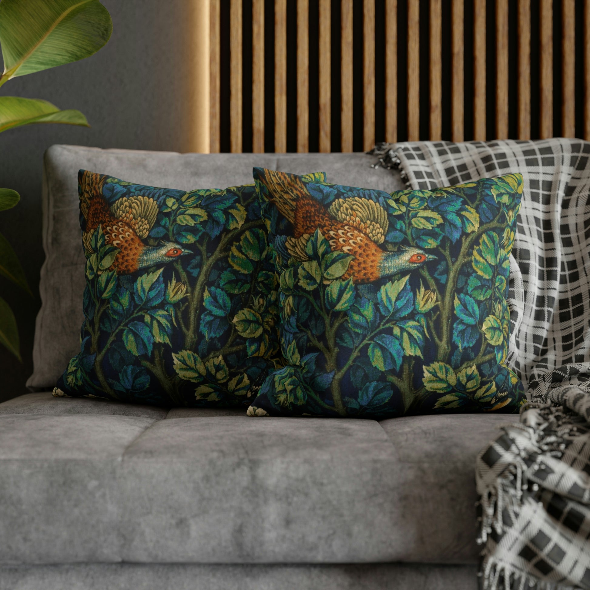 Cushion Cover created by William Morris & Co in a floral pattern called Pheasant and Squirrel Collection (Pheasant) - Blue