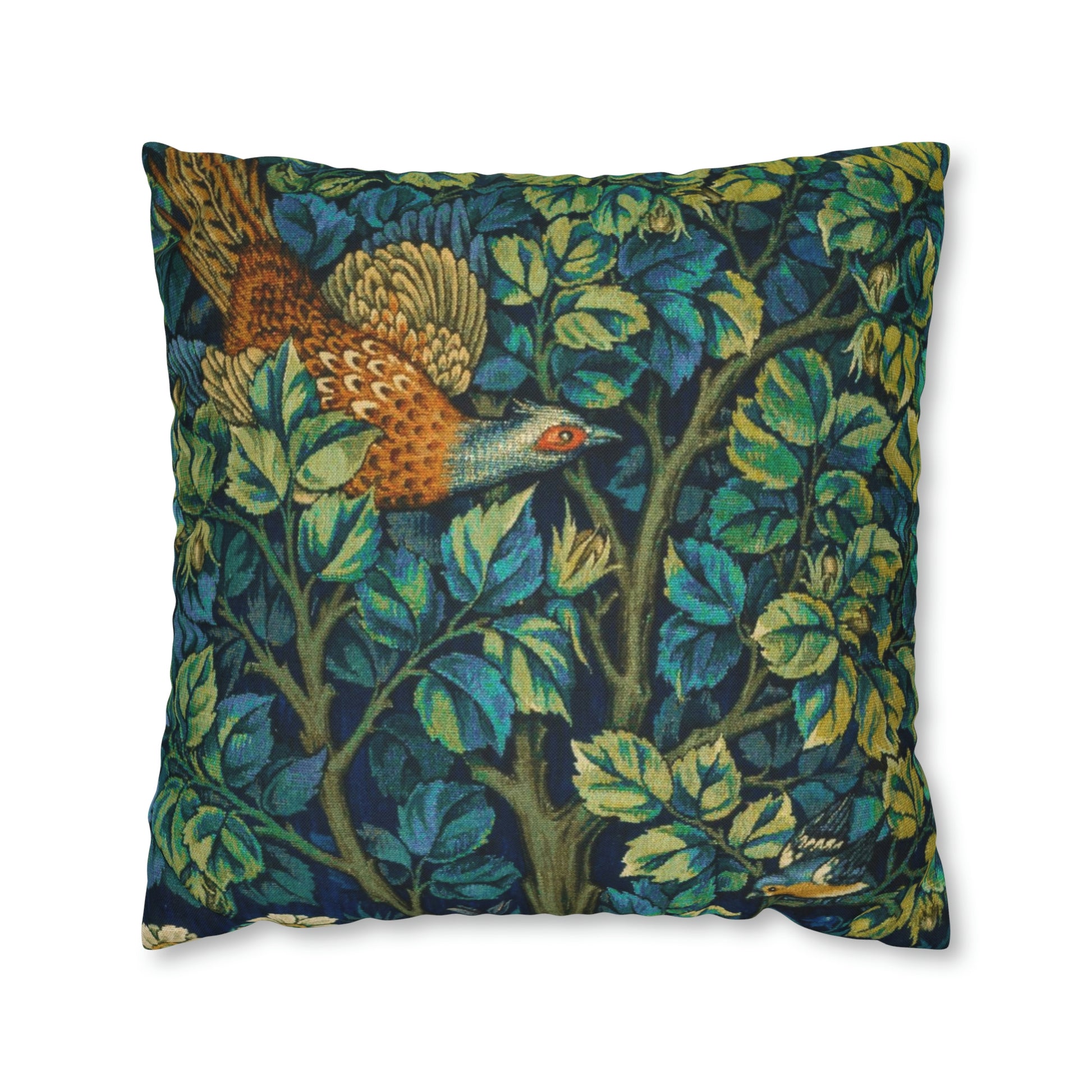 Cushion Cover created by William Morris & Co in a floral pattern called Pheasant and Squirrel Collection (Pheasant) - Blue