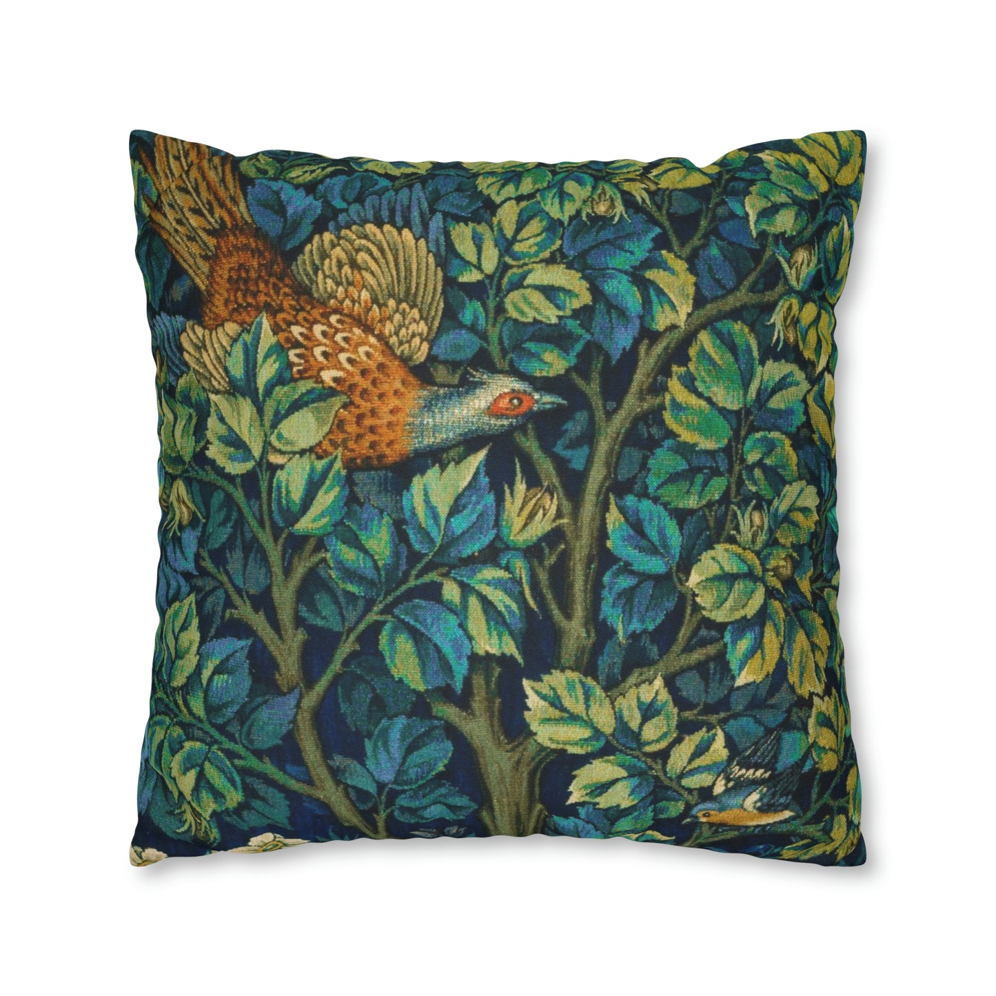 Cushion Cover created by William Morris & Co in a floral pattern called Pheasant and Squirrel Collection (Pheasant) - Blue