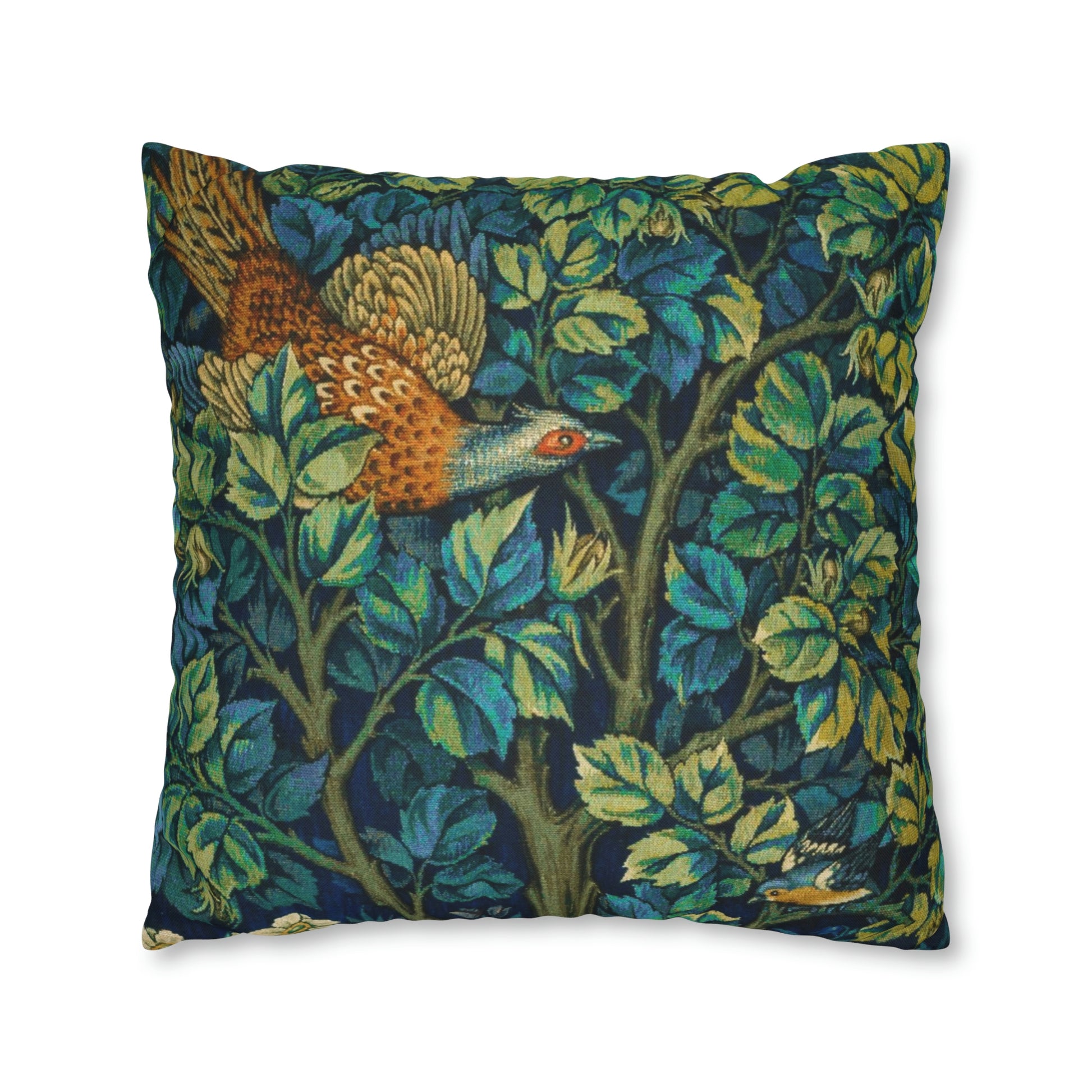Cushion Cover created by William Morris & Co in a floral pattern called Pheasant and Squirrel Collection (Pheasant) - Blue