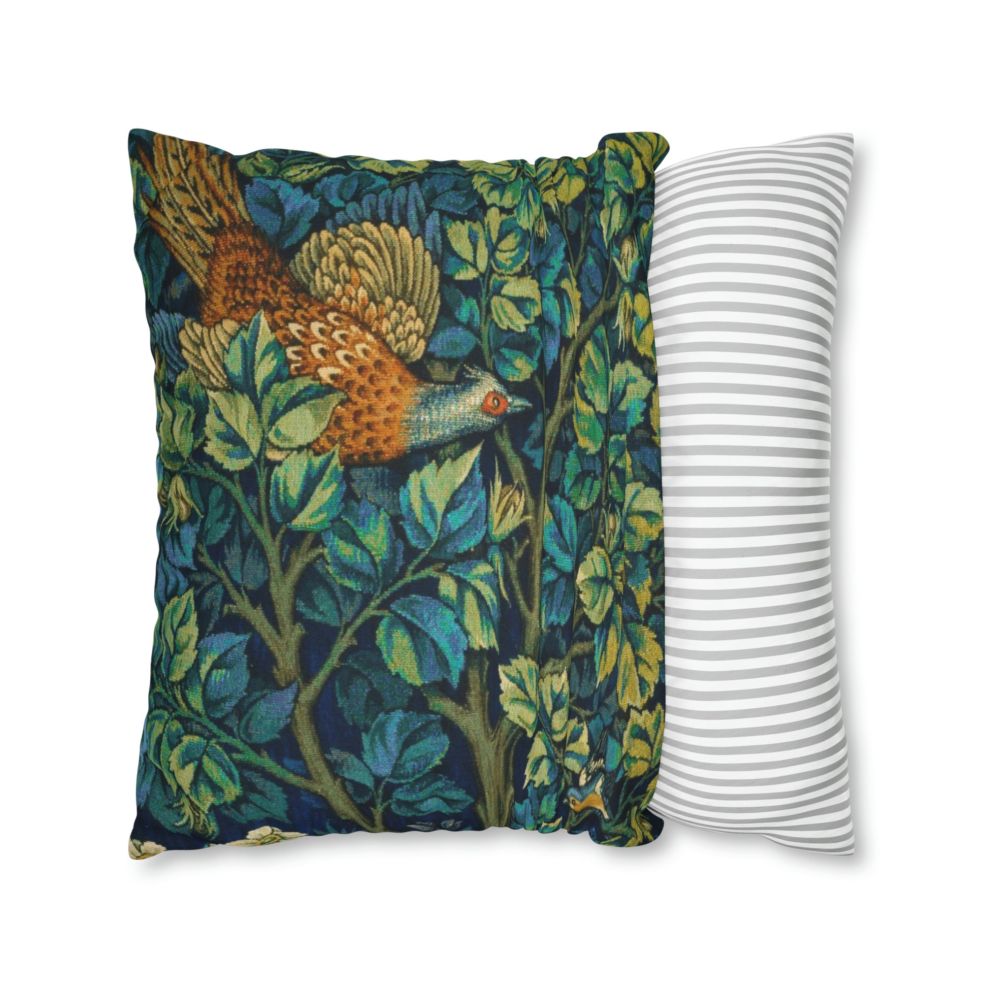 Cushion Cover created by William Morris & Co in a floral pattern called Pheasant and Squirrel Collection (Pheasant) - Blue
