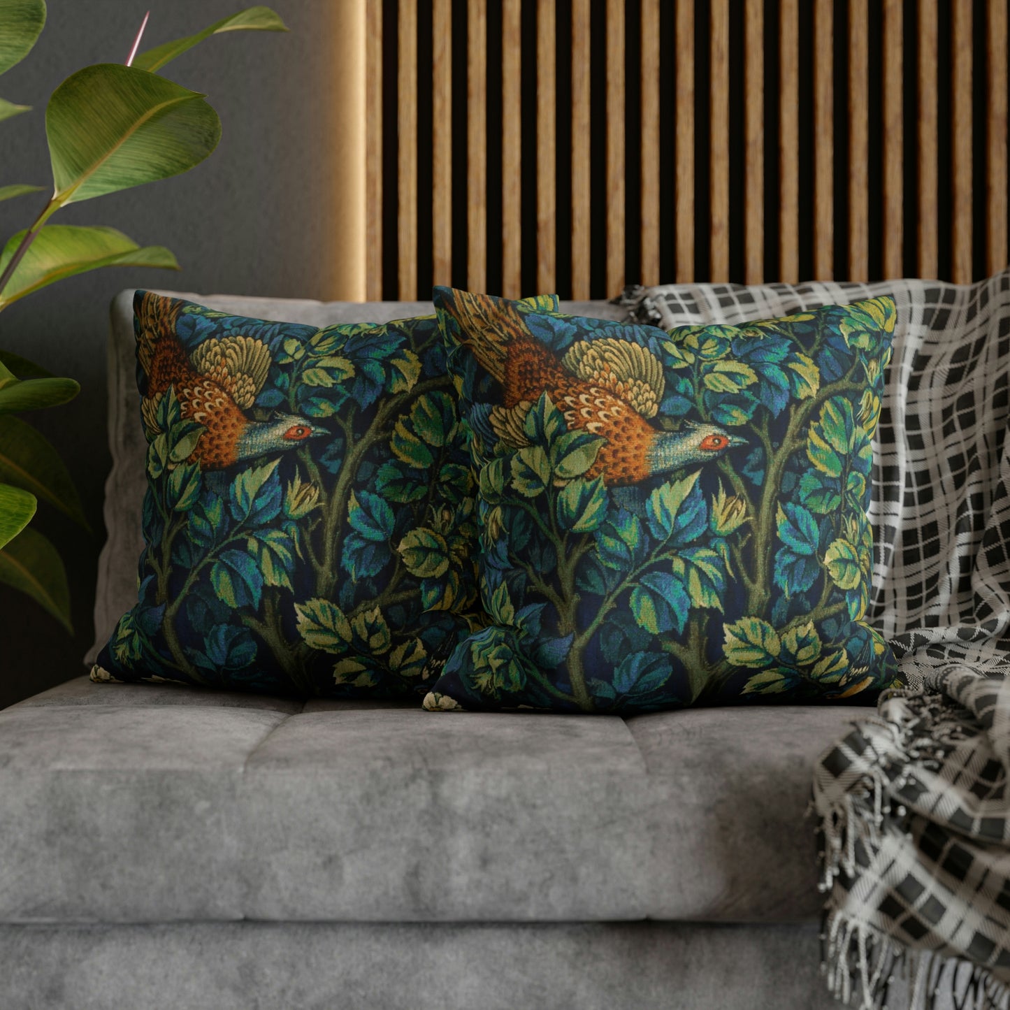 Cushion Cover created by William Morris & Co in a floral pattern called Pheasant and Squirrel Collection (Pheasant) - Blue