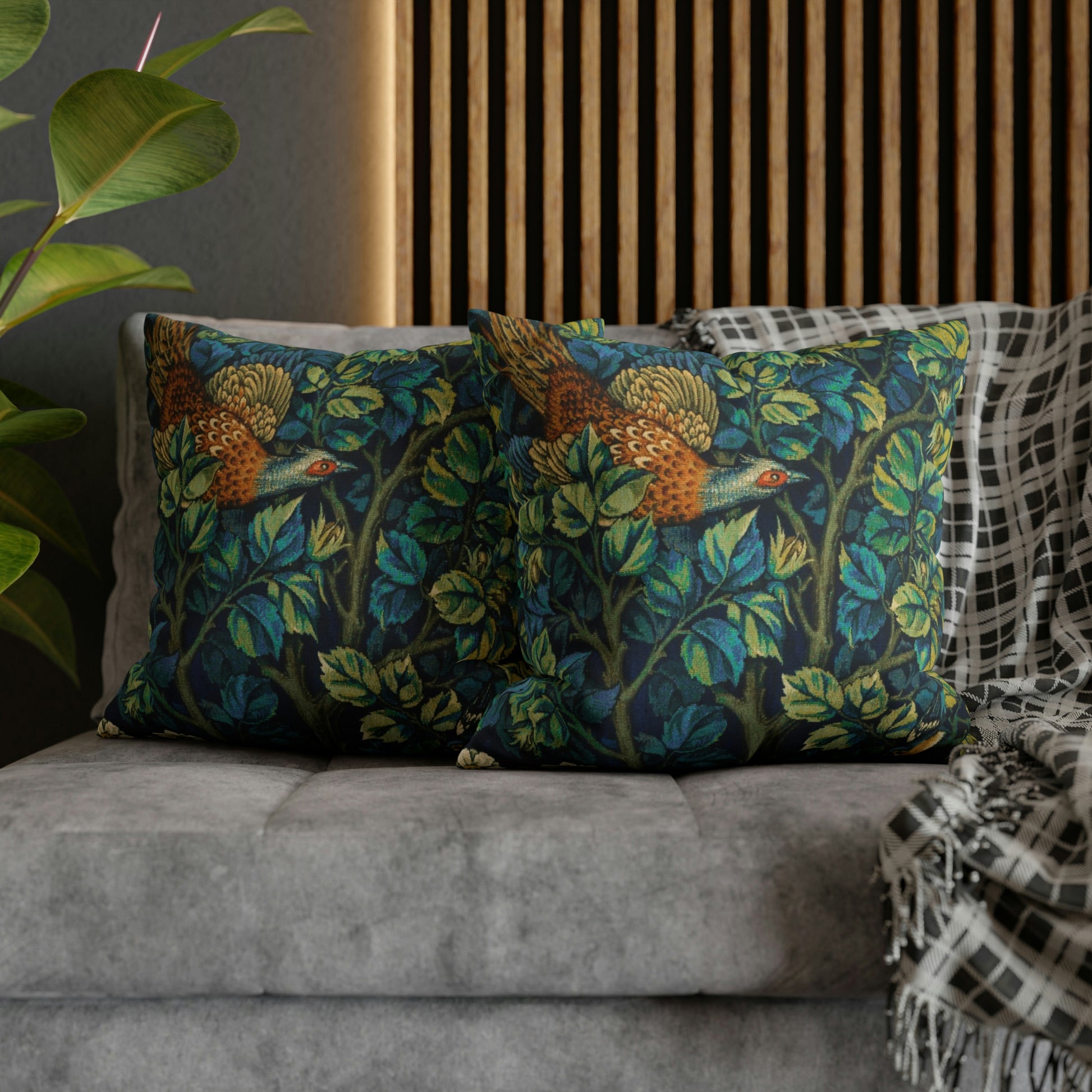 Cushion Cover created by William Morris & Co in a floral pattern called Pheasant and Squirrel Collection (Pheasant) - Blue