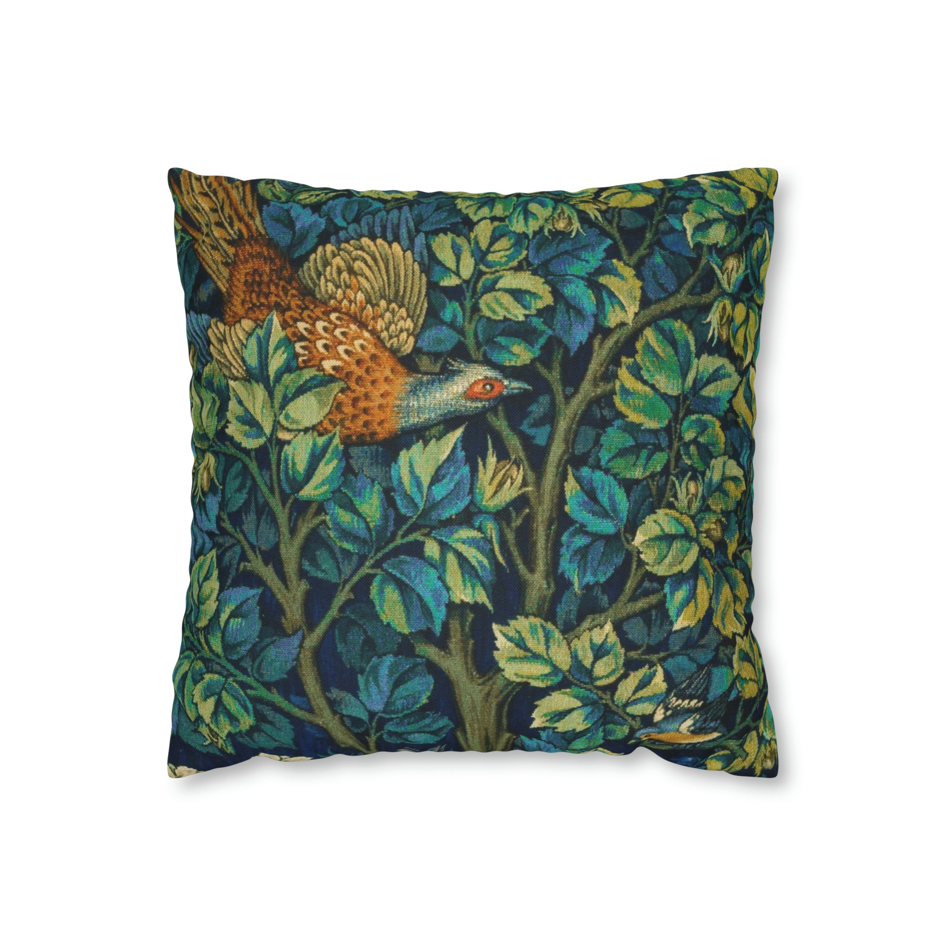 Cushion Cover created by William Morris & Co in a floral pattern called Pheasant and Squirrel Collection (Pheasant) - Blue