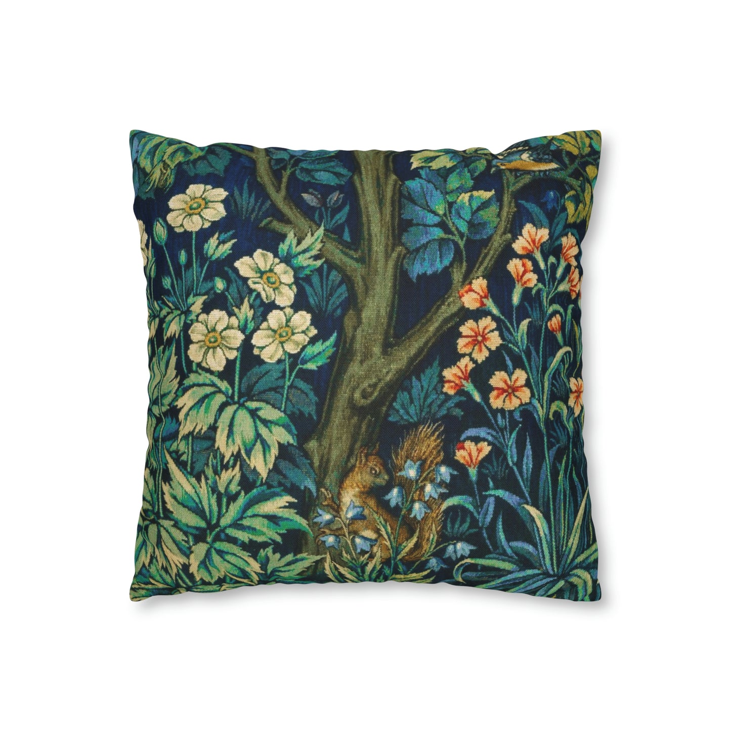 Cushion Cover inspired by William Morris - Pheasant and Squirrel Collection (Squirrel) - Blue