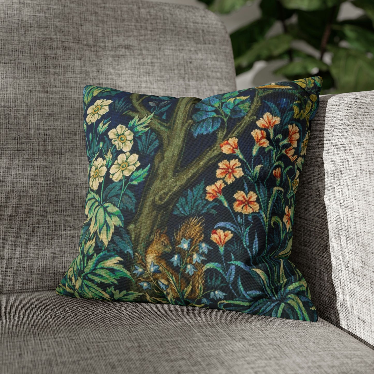 Cushion Cover inspired by William Morris - Pheasant and Squirrel Collection (Squirrel) - Blue