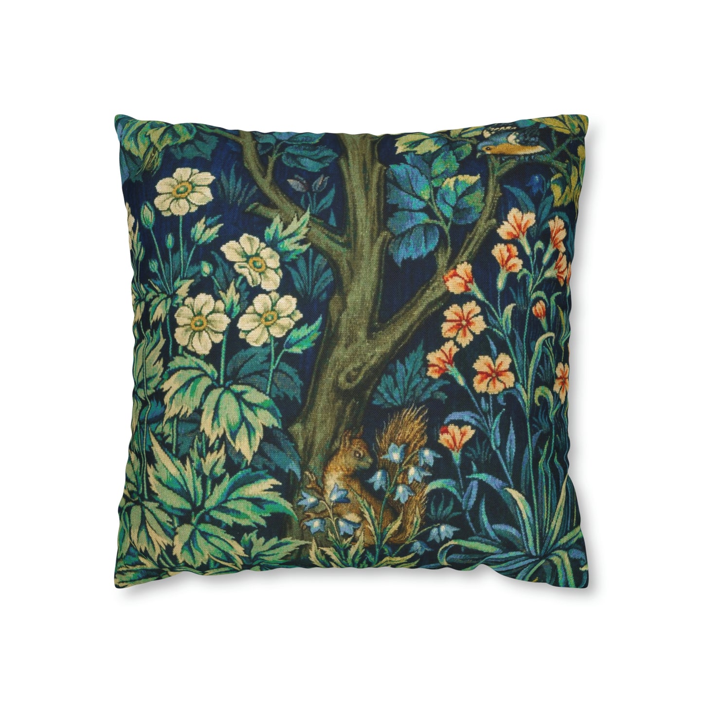 Cushion Cover inspired by William Morris - Pheasant and Squirrel Collection (Squirrel) - Blue