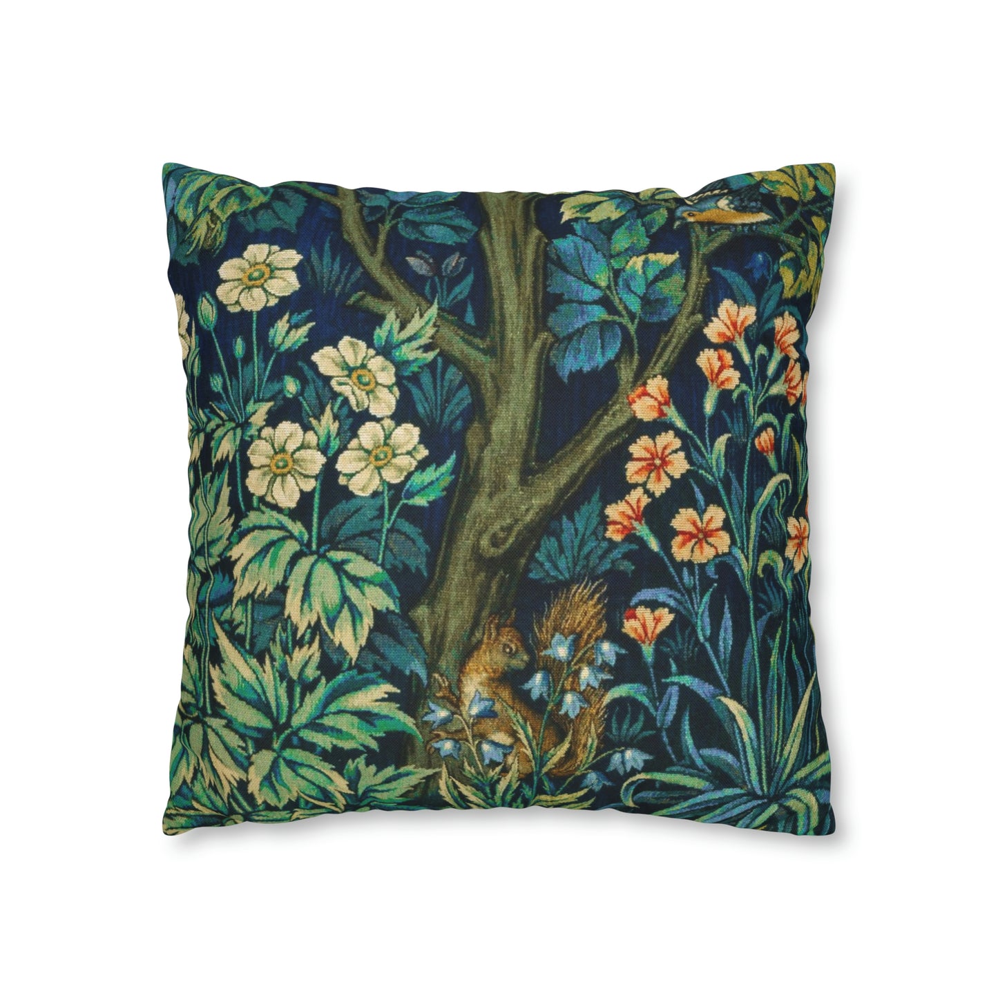 Cushion Cover inspired by William Morris - Pheasant and Squirrel Collection (Squirrel) - Blue