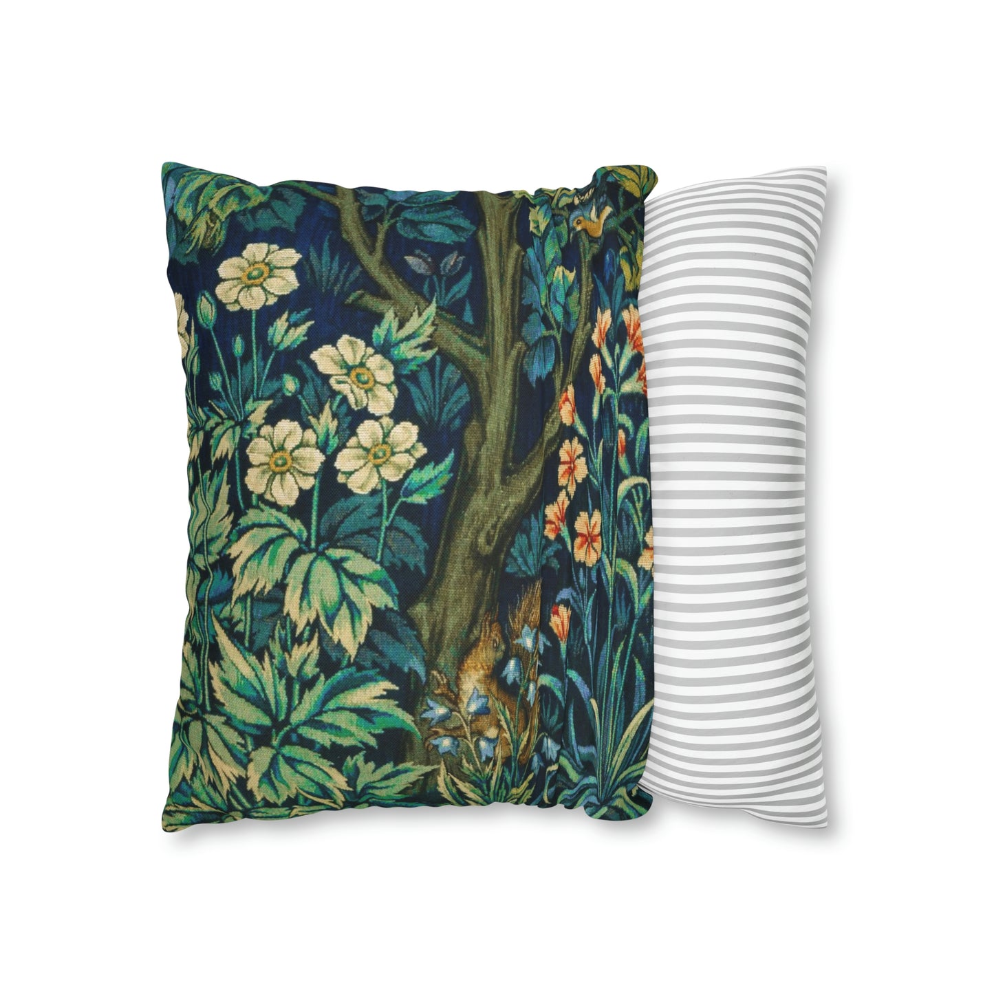 Cushion Cover inspired by William Morris - Pheasant and Squirrel Collection (Squirrel) - Blue