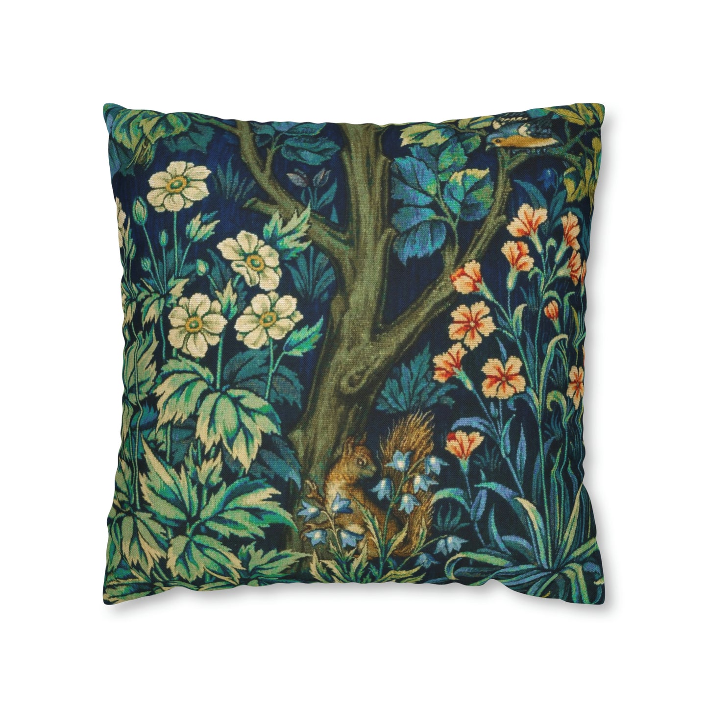 Cushion Cover inspired by William Morris - Pheasant and Squirrel Collection (Squirrel) - Blue