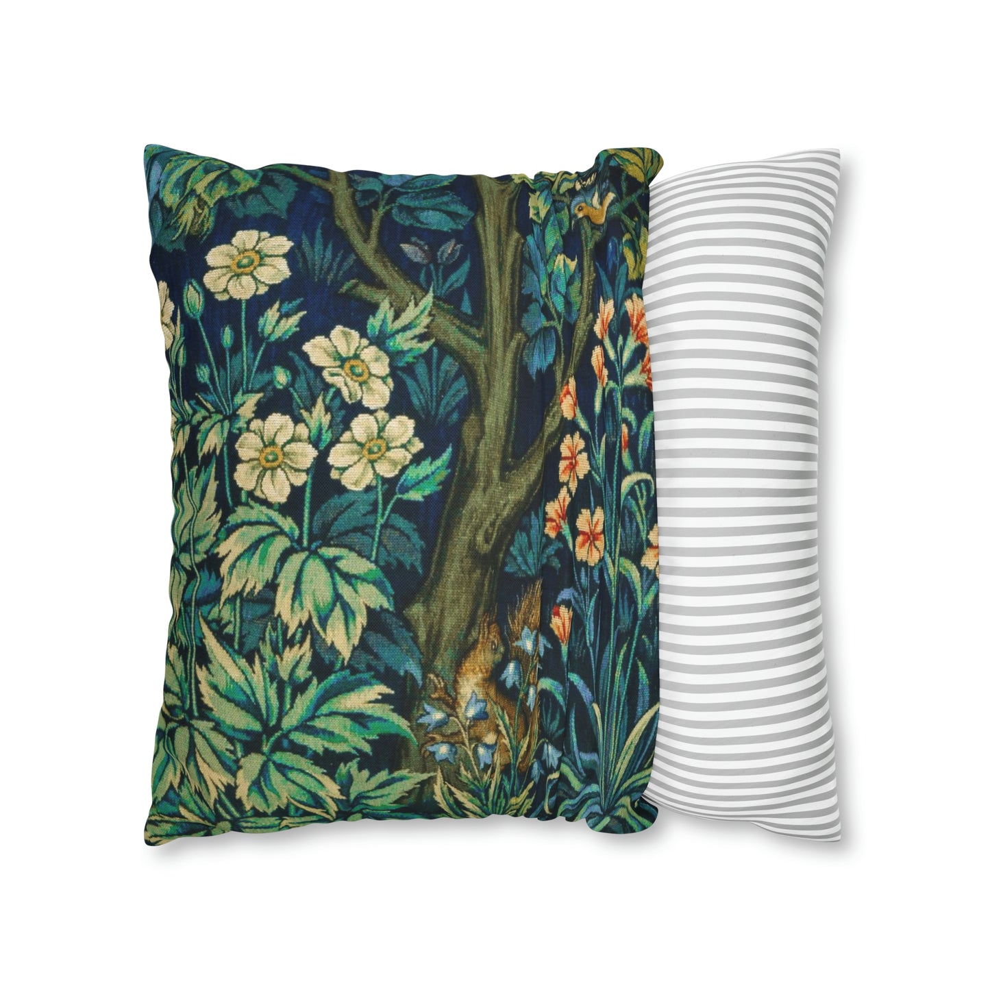 Cushion Cover inspired by William Morris - Pheasant and Squirrel Collection (Squirrel) - Blue