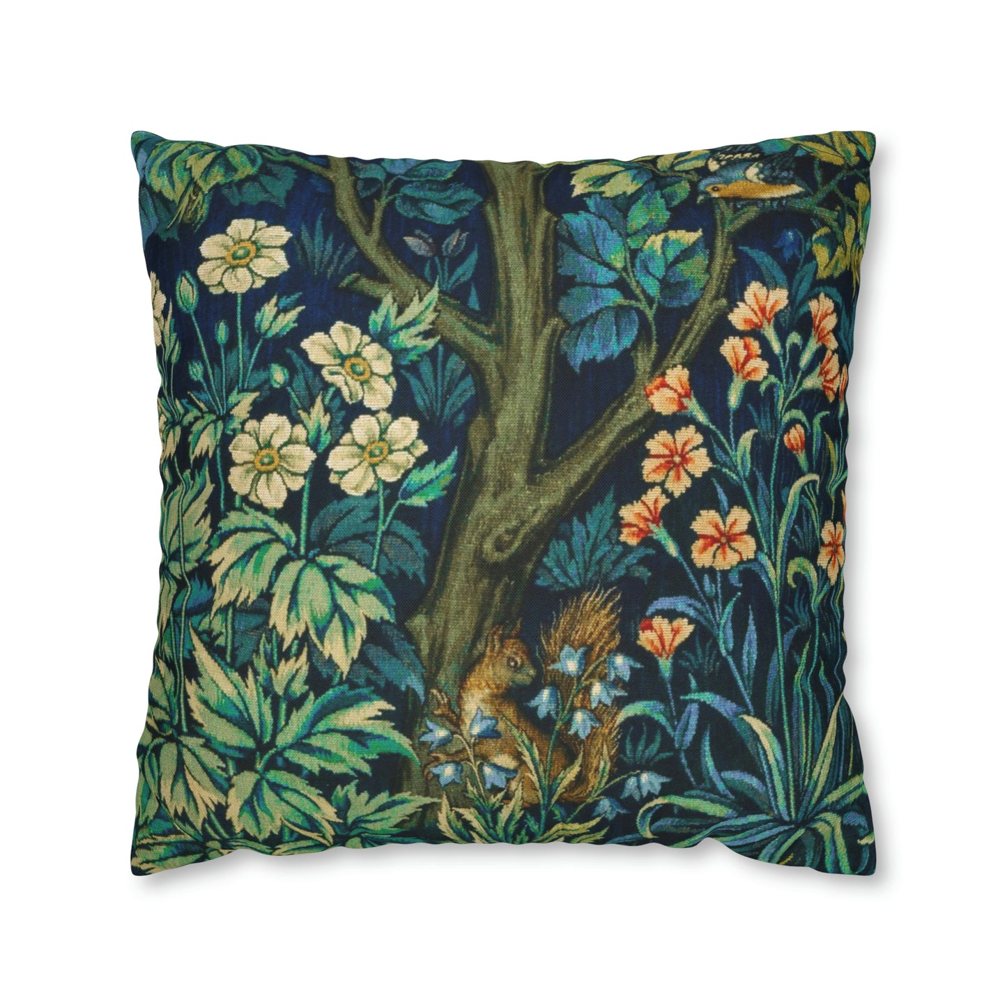 Cushion Cover inspired by William Morris - Pheasant and Squirrel Collection (Squirrel) - Blue