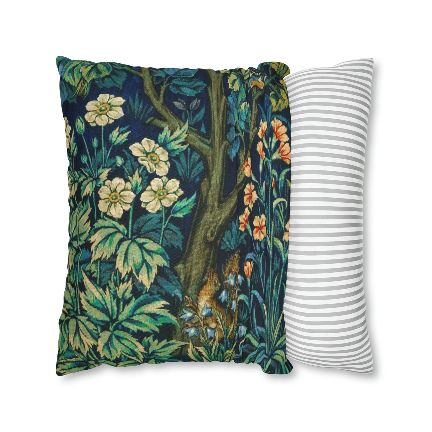 Cushion Cover inspired by William Morris - Pheasant and Squirrel Collection (Squirrel) - Blue