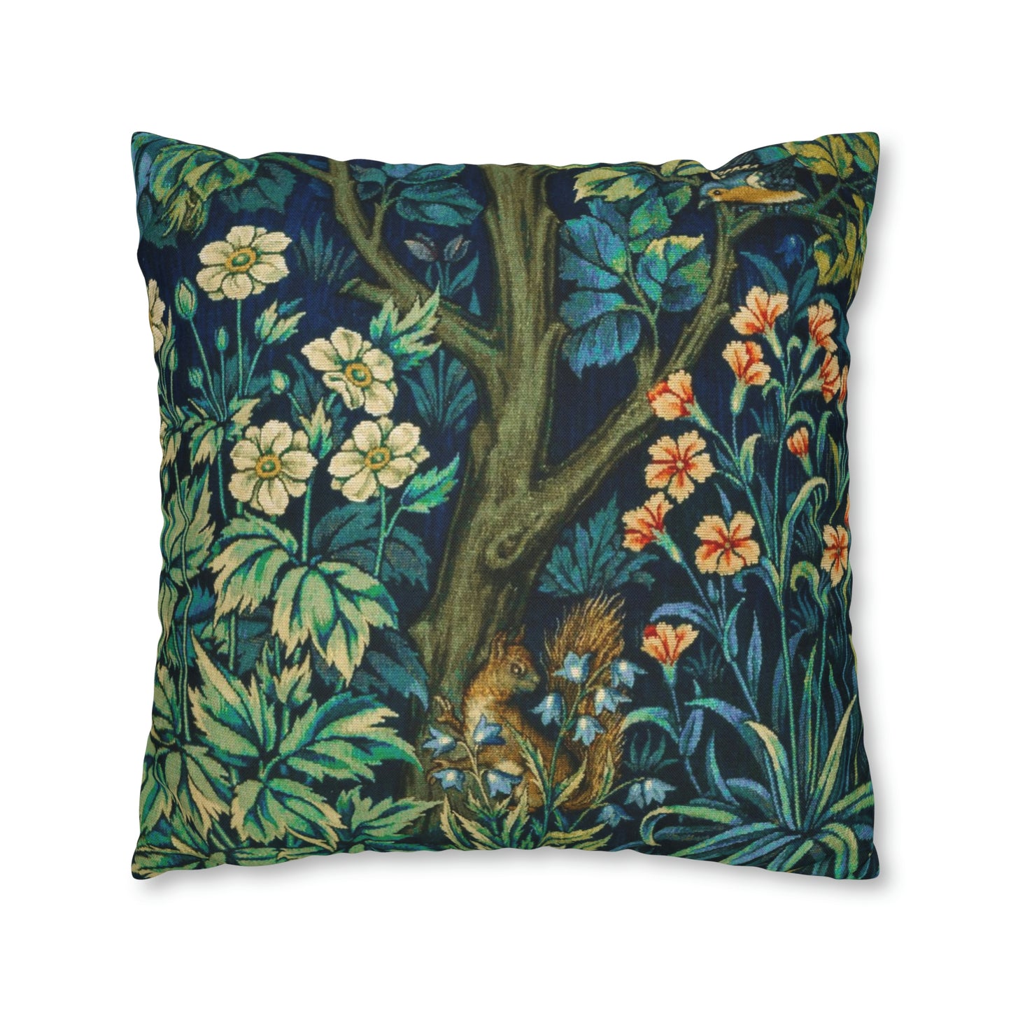 Cushion Cover inspired by William Morris - Pheasant and Squirrel Collection (Squirrel) - Blue