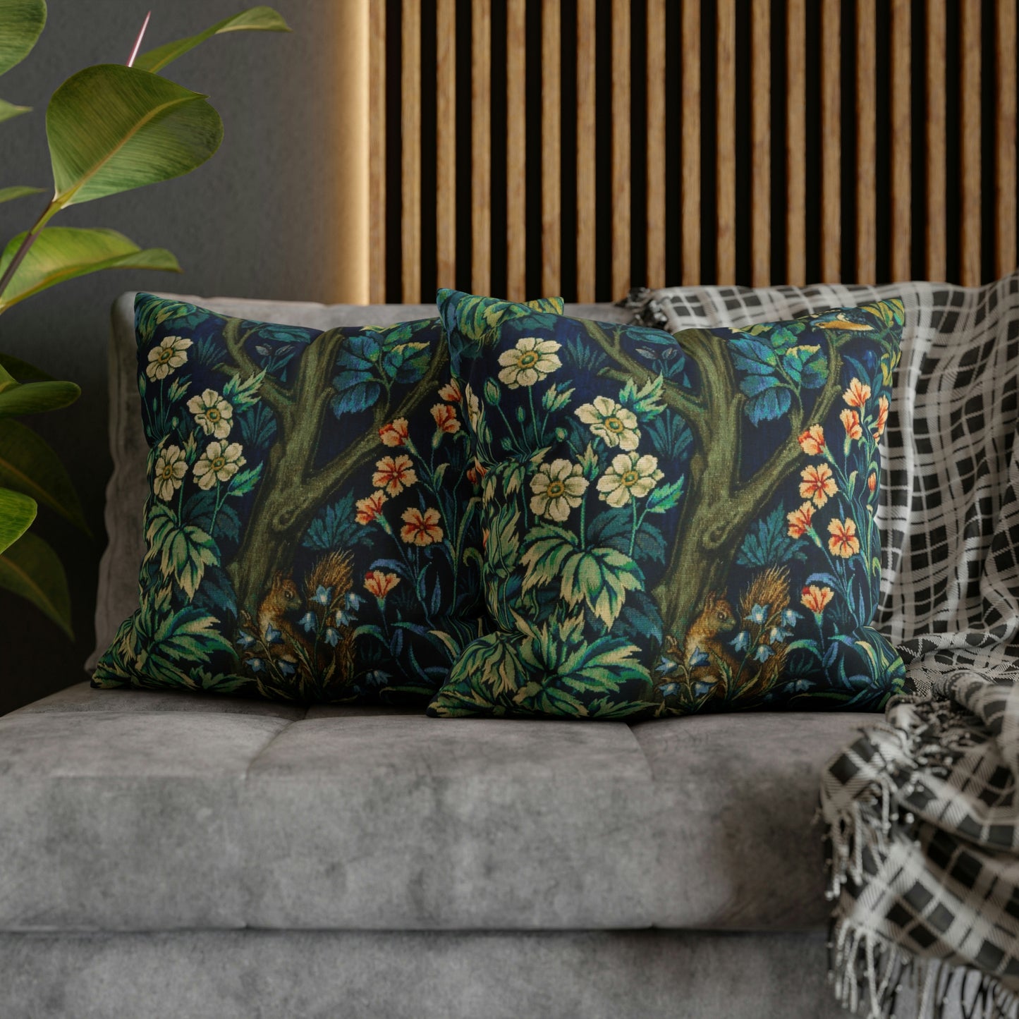 Cushion Cover inspired by William Morris - Pheasant and Squirrel Collection (Squirrel) - Blue