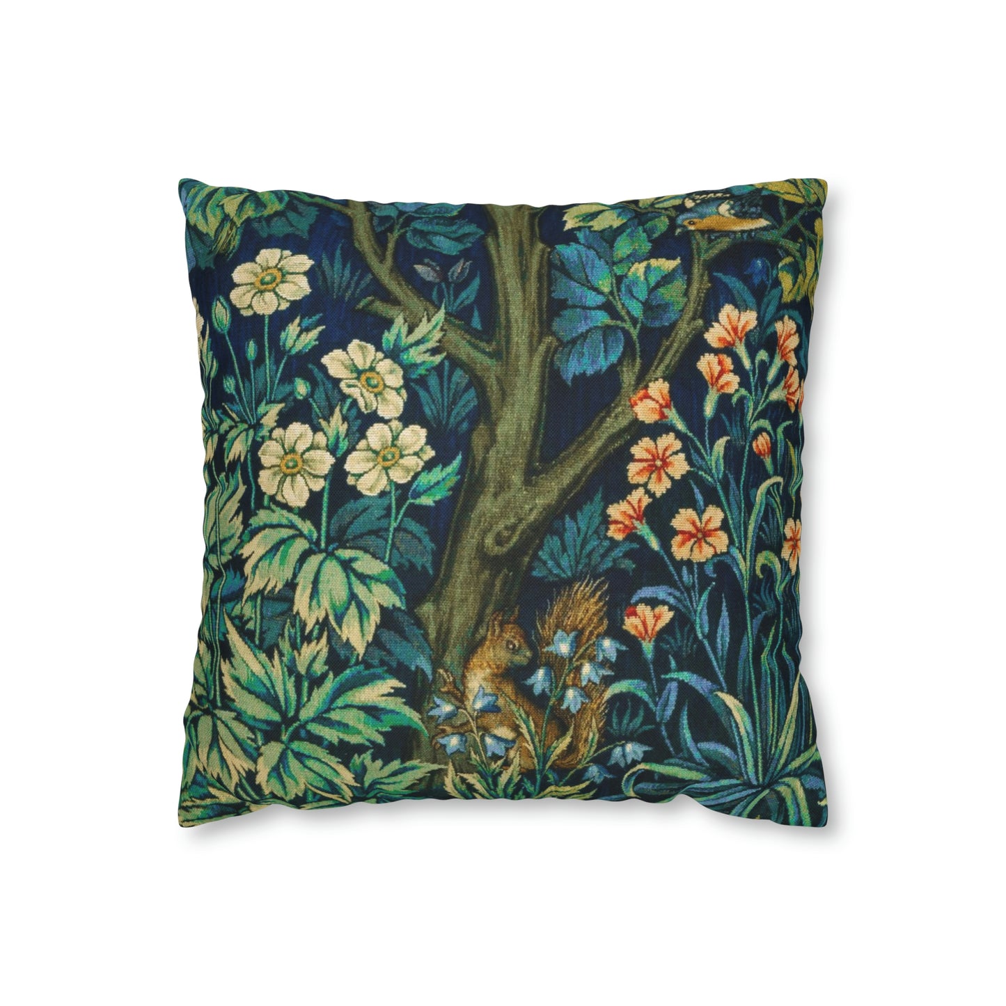 Cushion Cover inspired by William Morris - Pheasant and Squirrel Collection (Squirrel) - Blue