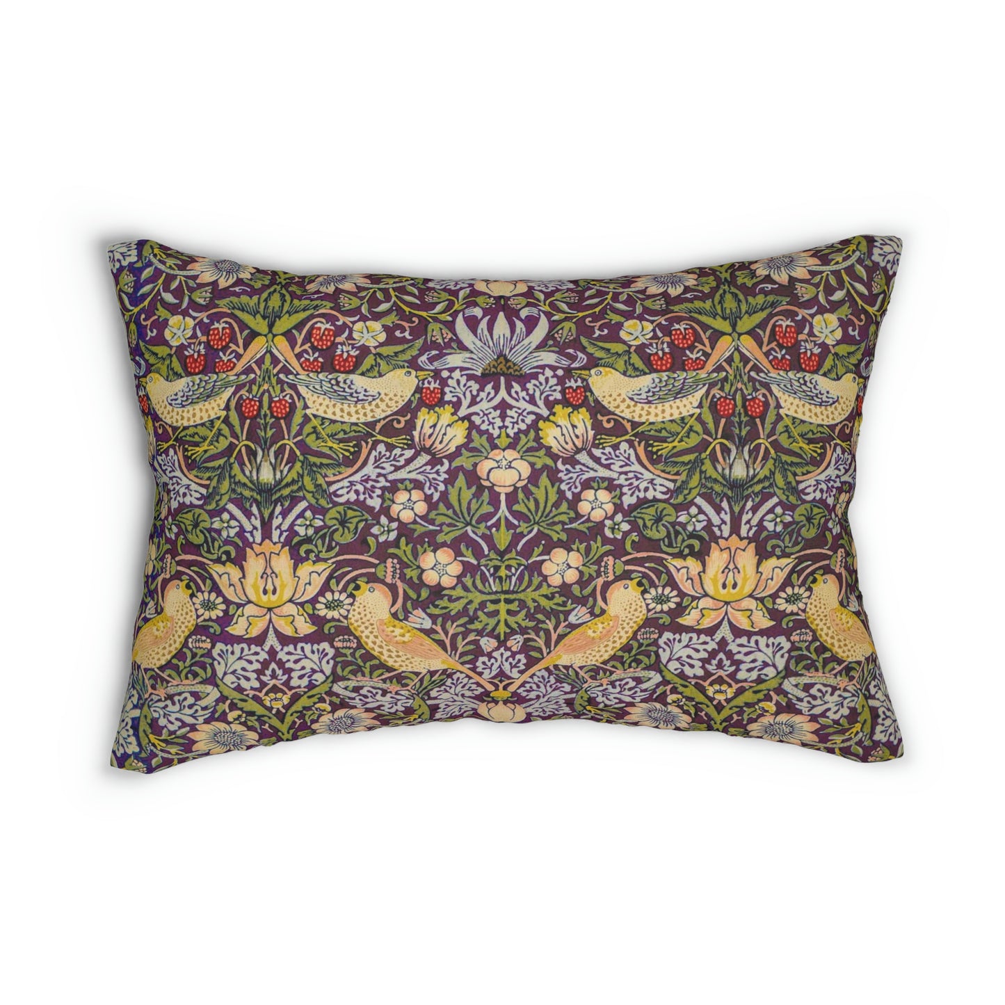 William Morris & Co Spun Poly Lumbar Cushion - Strawberry Thief Collection (Damson)