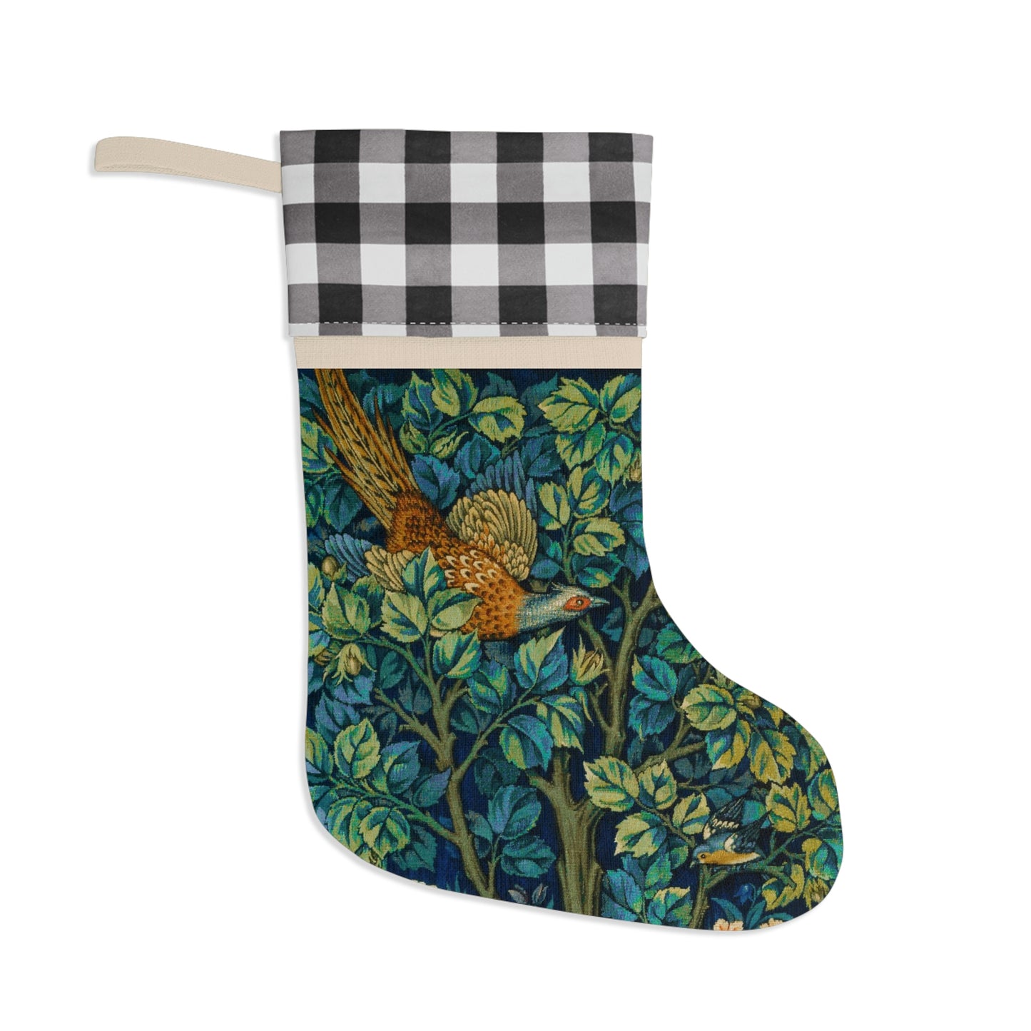 Christmas Stocking inspired by William Morris - Pheasant and Squirrel Collection (Pheasant) - Blue