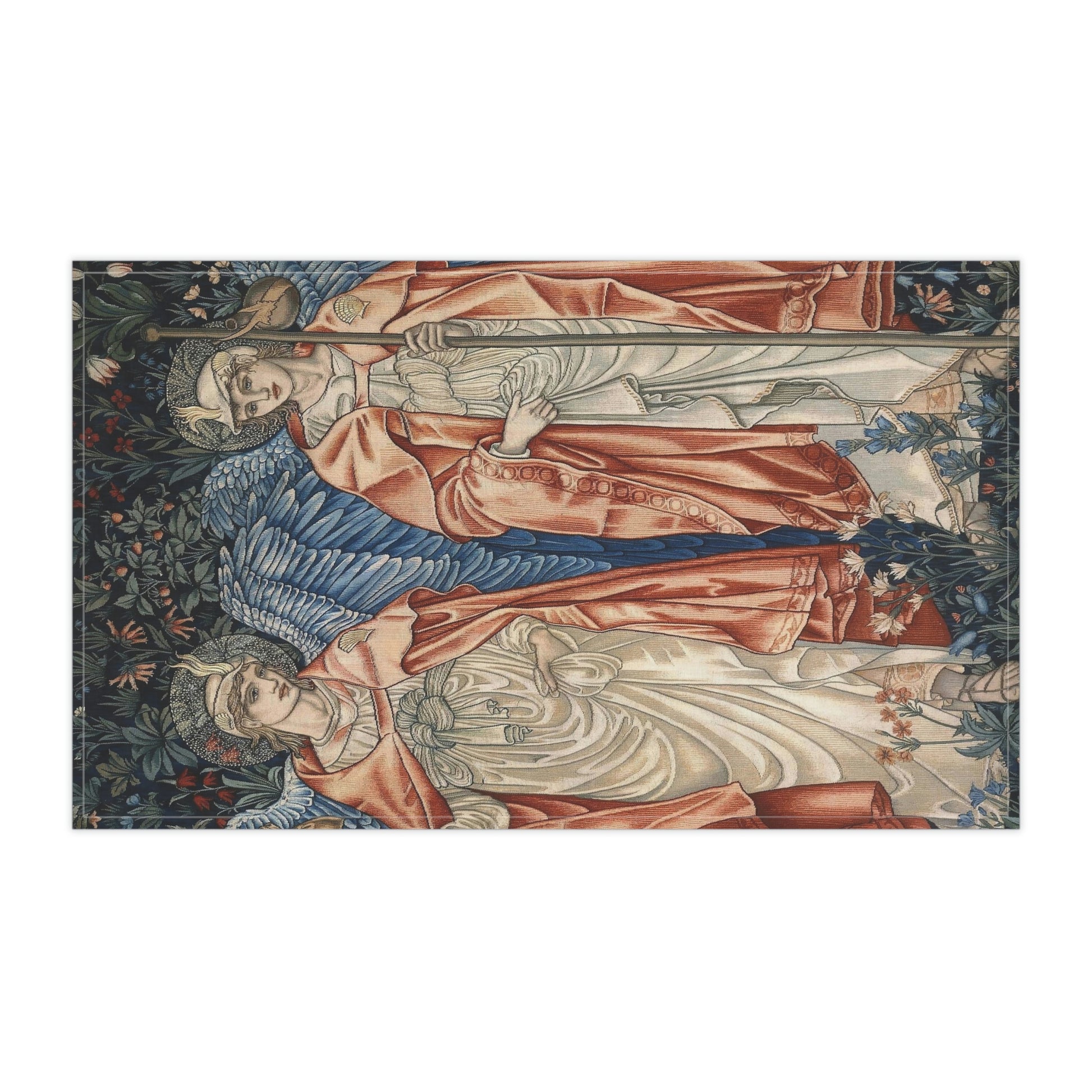 Kitchen Tea Towel by William Morris & Co and the artist John Henry Dearle - Angeli Ministrantes Collection in red, blue and gold with two angels