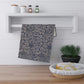 Kitchen Tea Towel inspired by William Morris & Co in a Blue and Grey floral pattern with birds - Bird and Anemone Collection