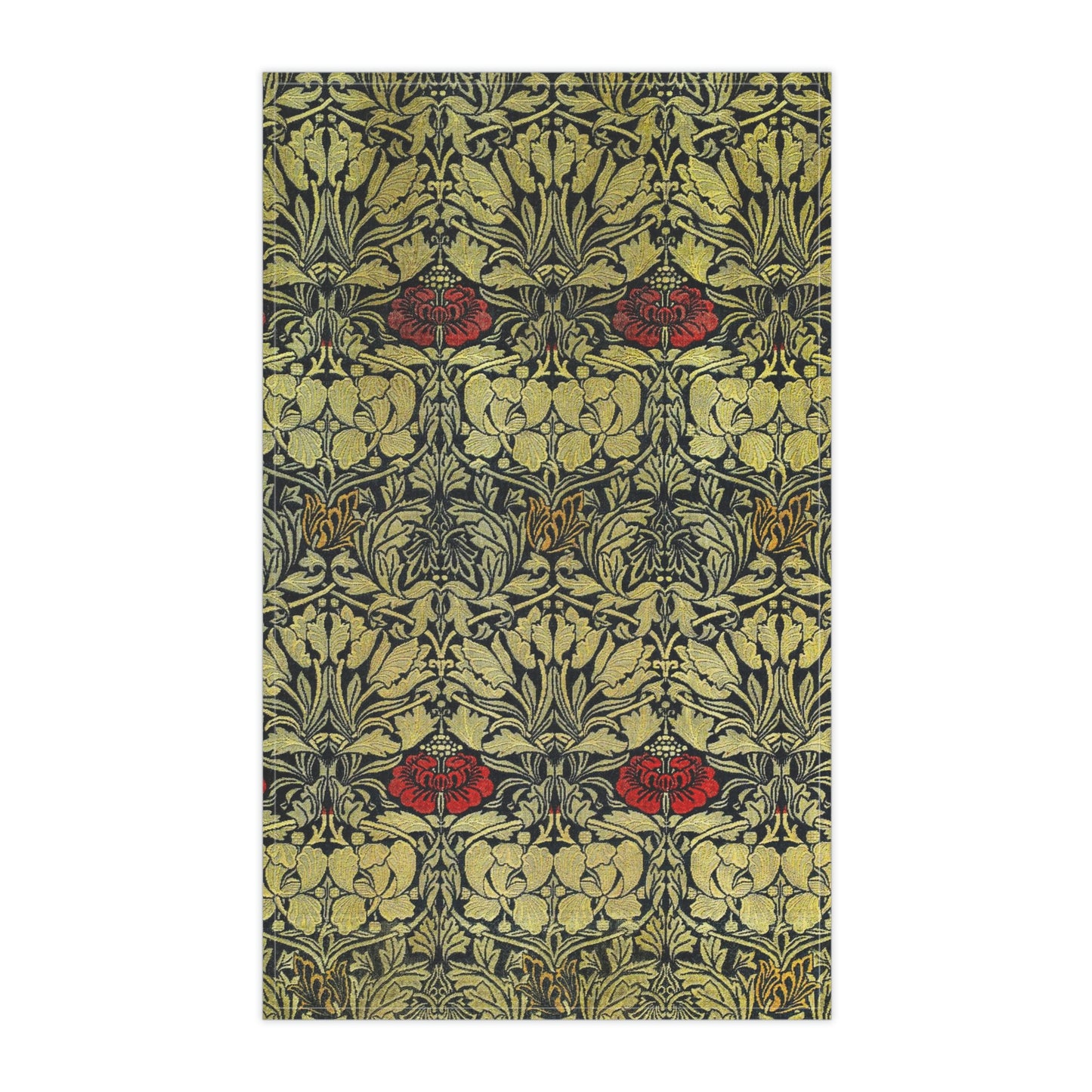 A kitchen tea towel with a floral pattern inspired by William Morris - Tulip and Rose Collection.
