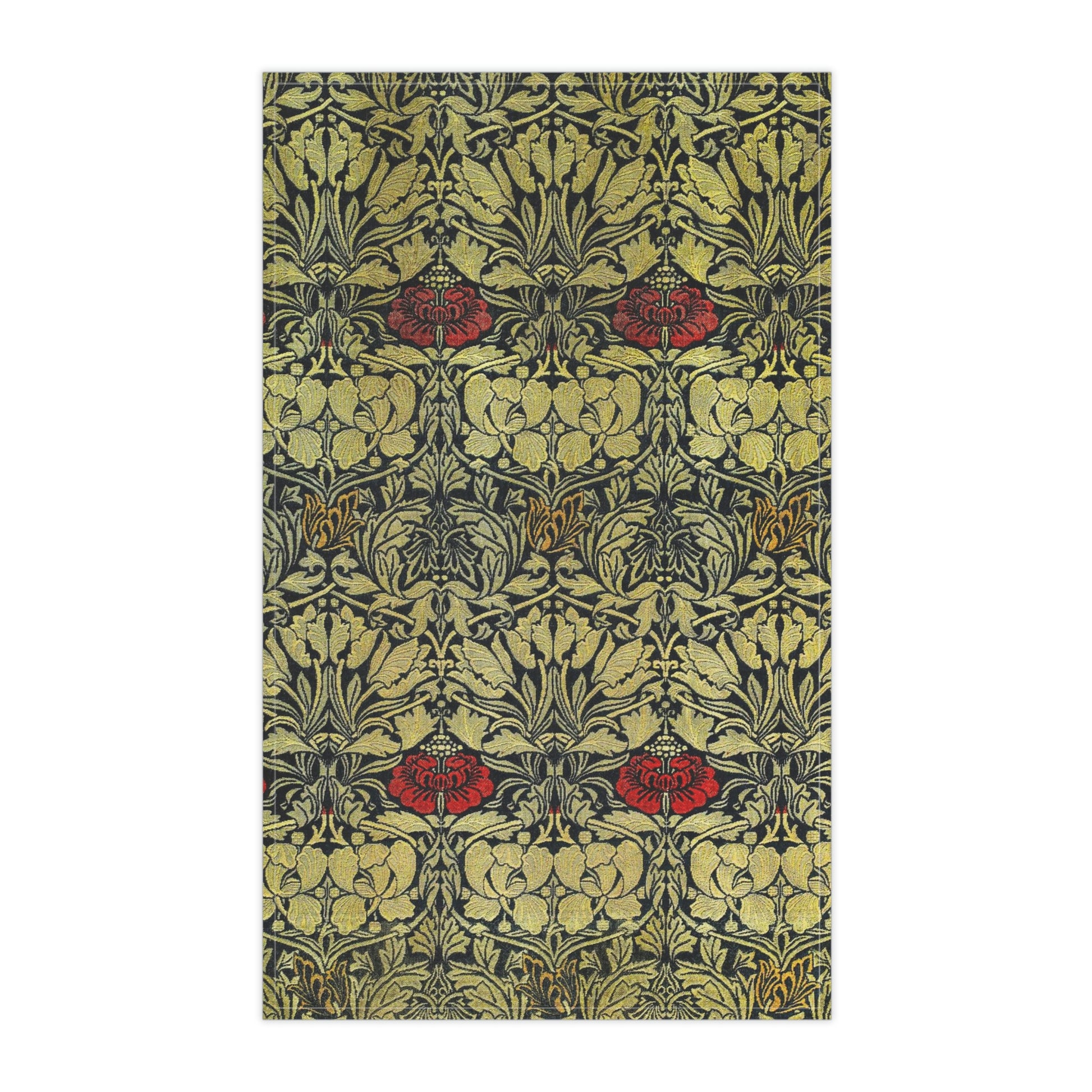 A kitchen tea towel with a floral pattern inspired by William Morris - Tulip and Rose Collection.