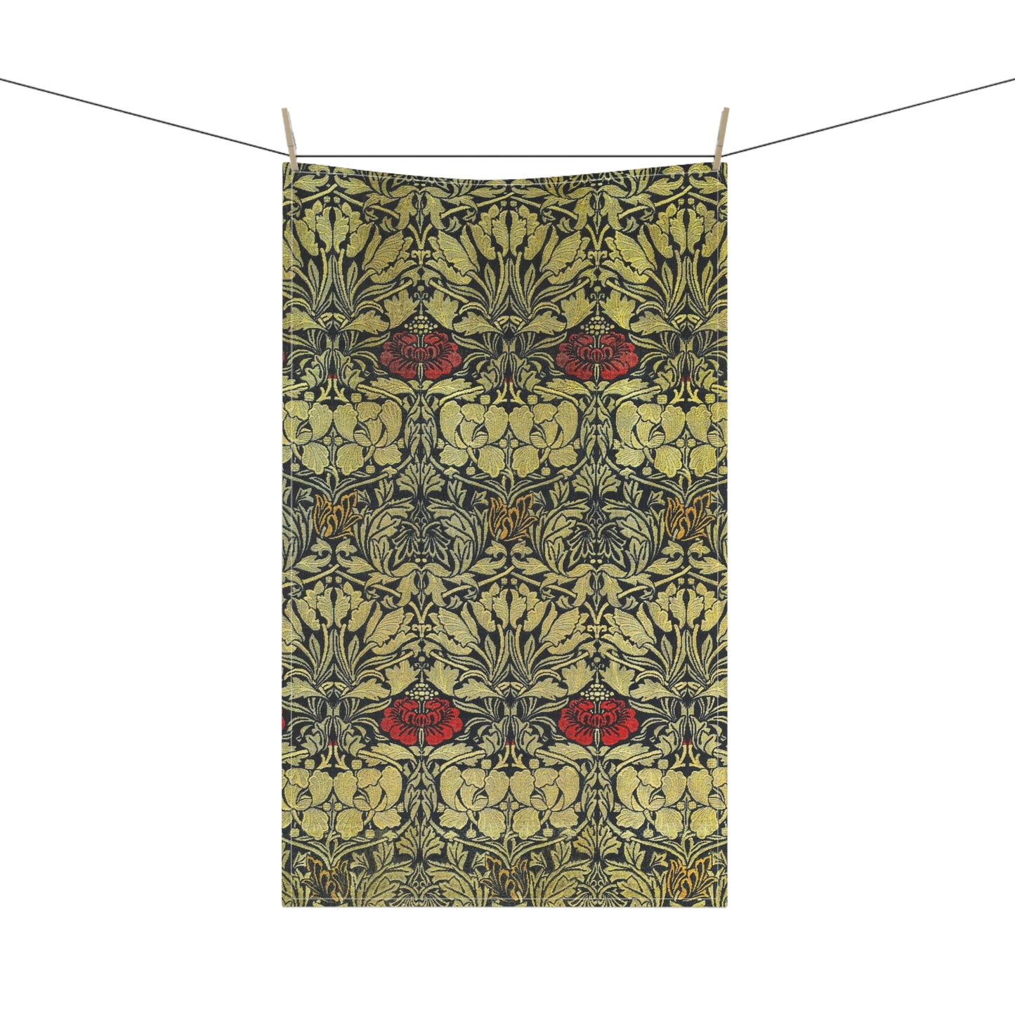 A kitchen tea towel with a floral pattern inspired by William Morris - Tulip and Rose Collection.
