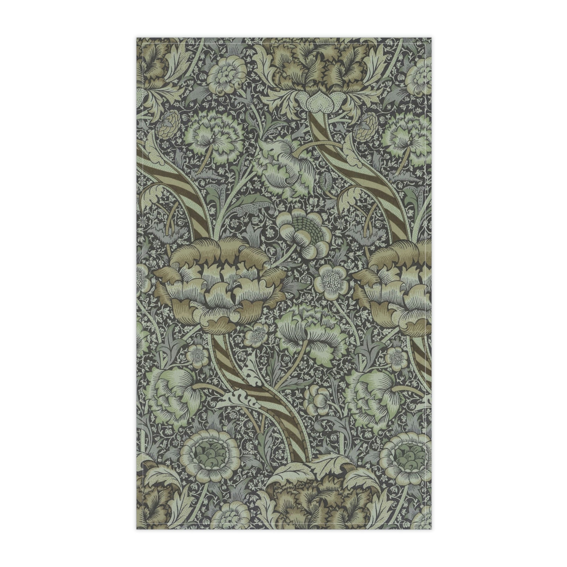 A kitchen tea towel with a floral pattern inspired by William Morris - Wandle Collection in gray color.