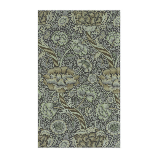 A kitchen tea towel with a floral pattern inspired by William Morris - Wandle Collection in gray color.