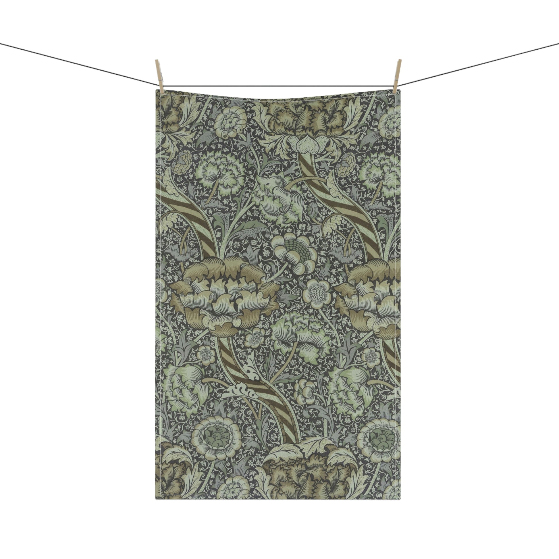 A kitchen tea towel with a floral pattern inspired by William Morris - Wandle Collection in gray colour.