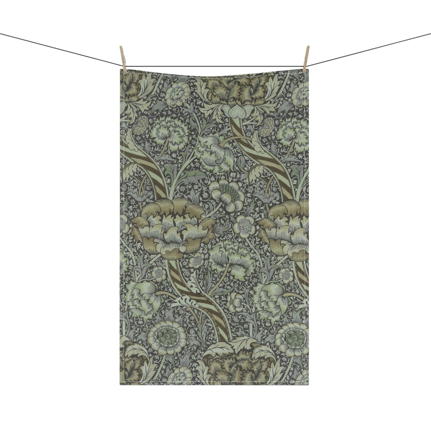 A kitchen tea towel with a floral pattern inspired by William Morris - Wandle Collection in gray colour.
