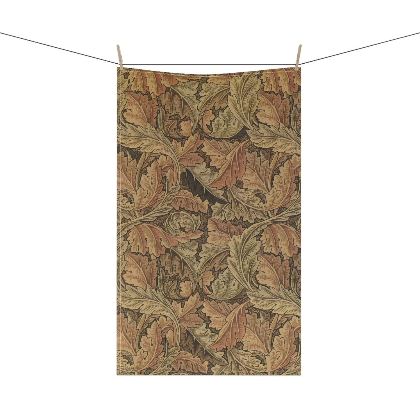 A kitchen tea towel with a floral and leaf pattern, inspired by William Morris - Acanthus Collection.