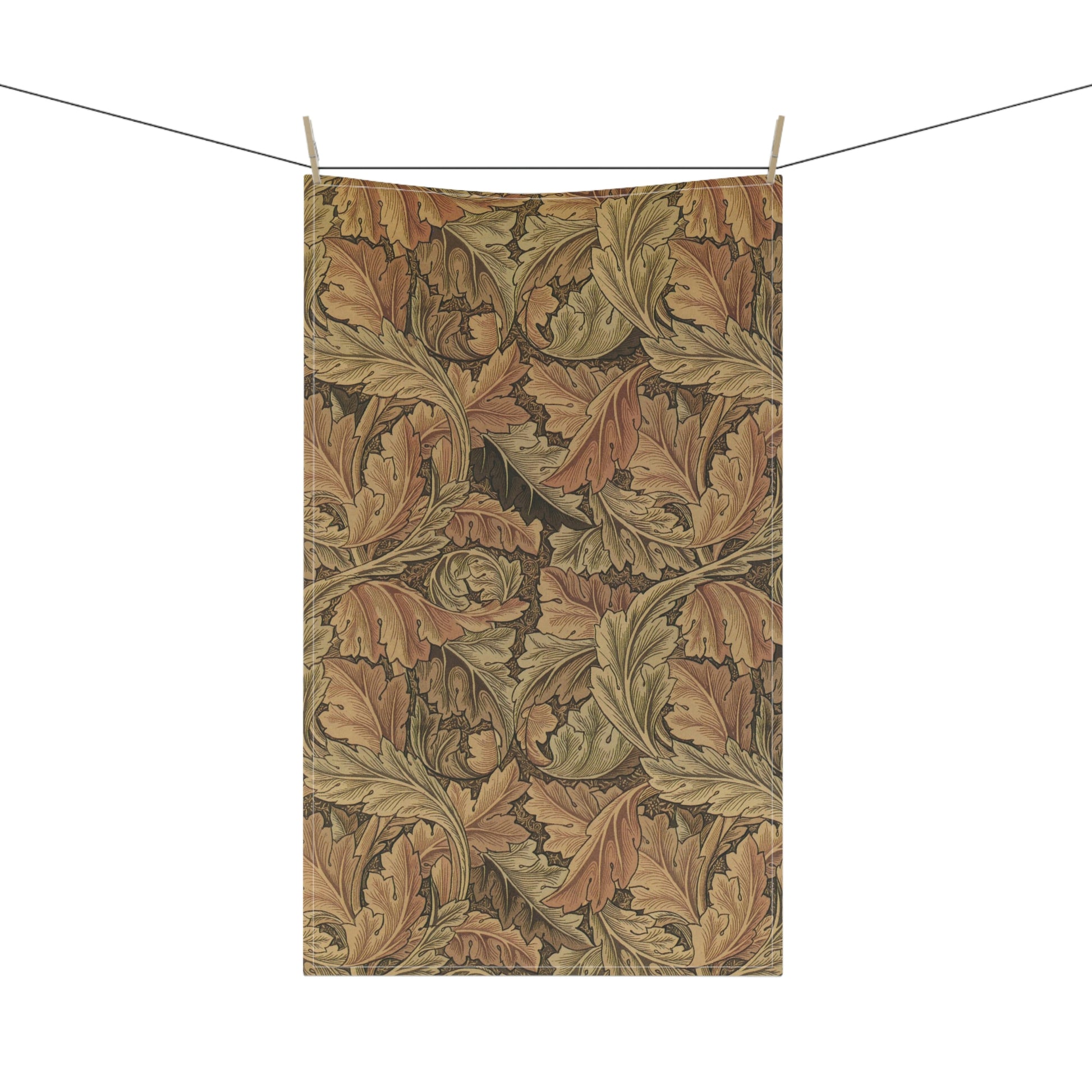 A kitchen tea towel with a floral and leaf pattern, inspired by William Morris - Acanthus Collection.