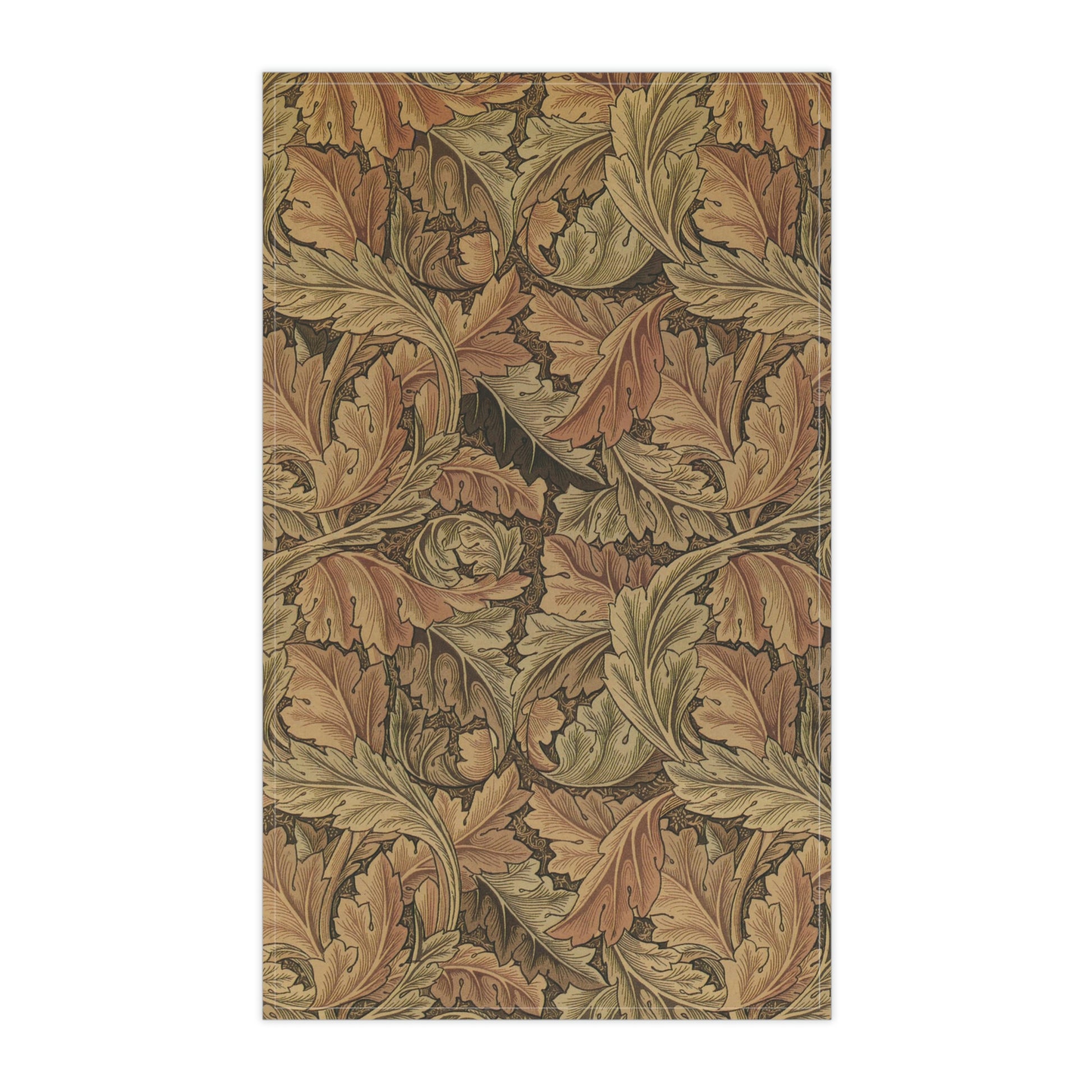 A kitchen tea towel with a floral and leaf pattern, inspired by William Morris - Acanthus Collection.