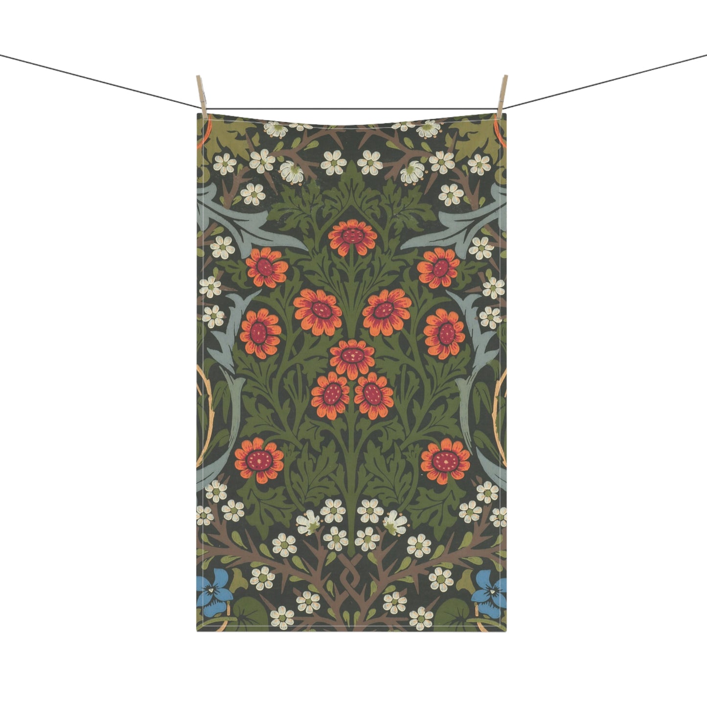 A kitchen tea towel with a floral pattern inspired by William Morris - Blackthorn Collection.
