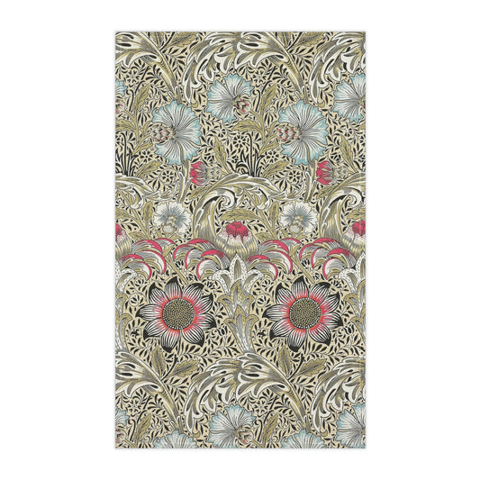 A kitchen tea towel with a floral pattern inspired by William Morris - Corncockle Collection.