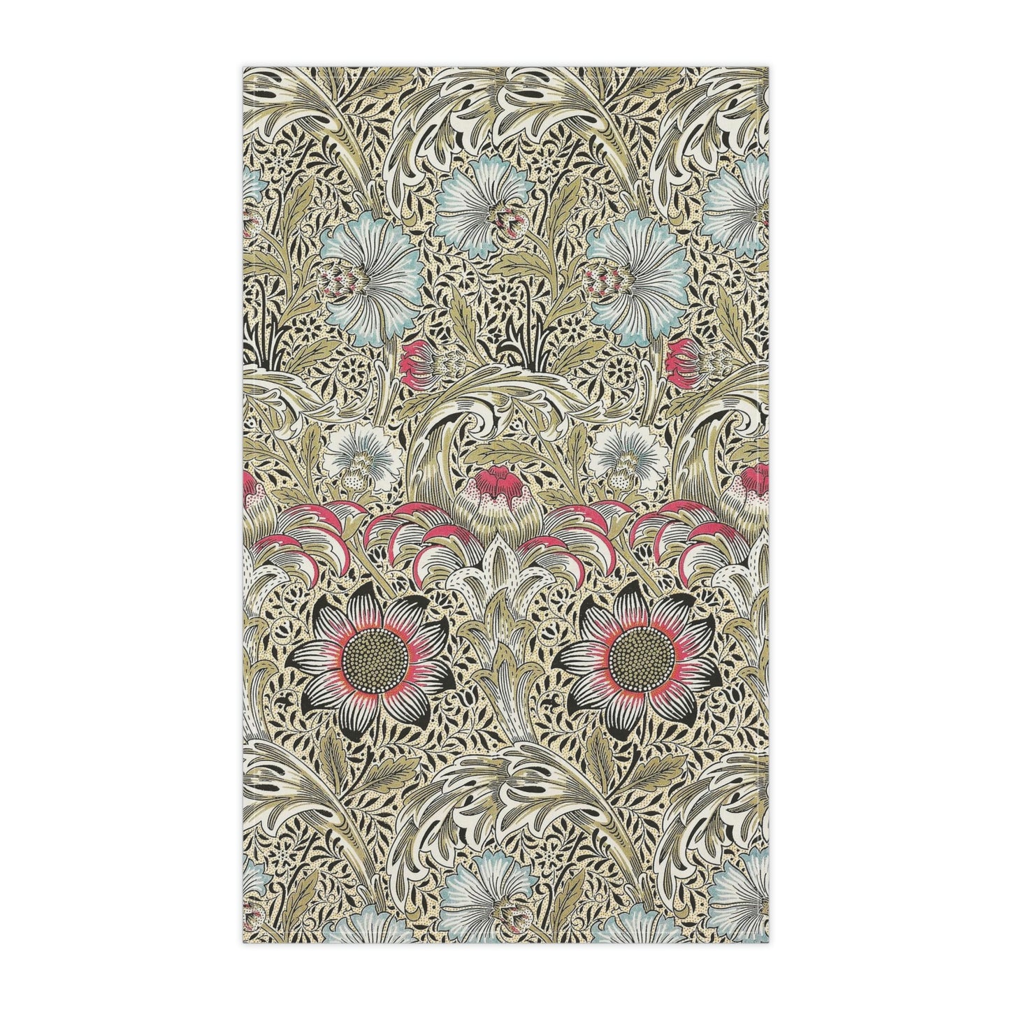 A kitchen tea towel with a floral pattern inspired by William Morris - Corncockle Collection.