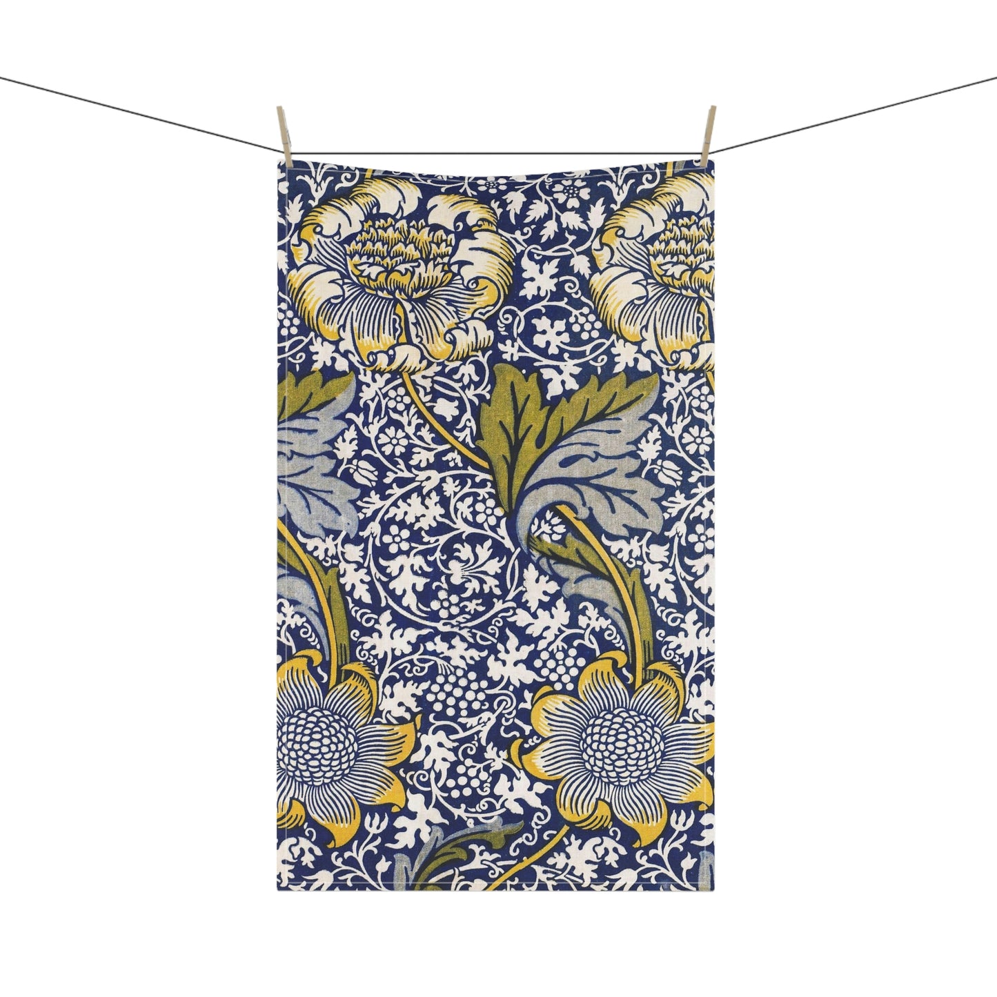 A kitchen tea towel with a floral pattern inspired by William Morris & Co - Kennet Collection.